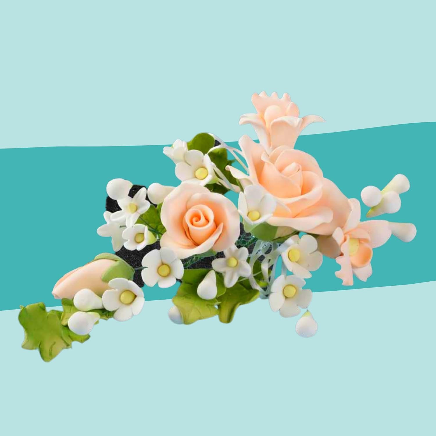 Thumbnail 2 de Cake Company Zuckerblumenbouquet Rose Apricot – Tortendekoration für Hochzeit & Geburtstage (1 Stück, ca. 200×80 mm)