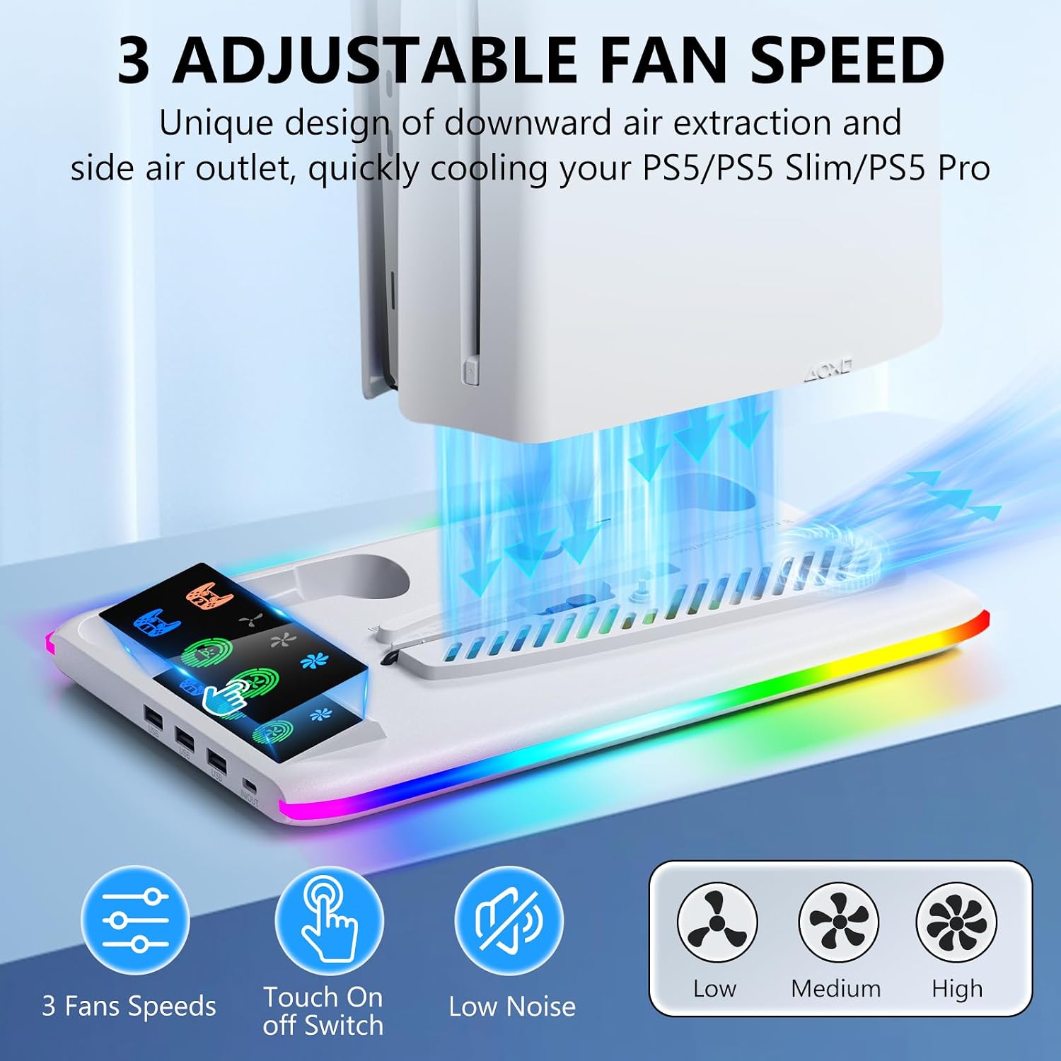 Detalle de PS5 Stand Cooling Fan and Controller Charger Dock