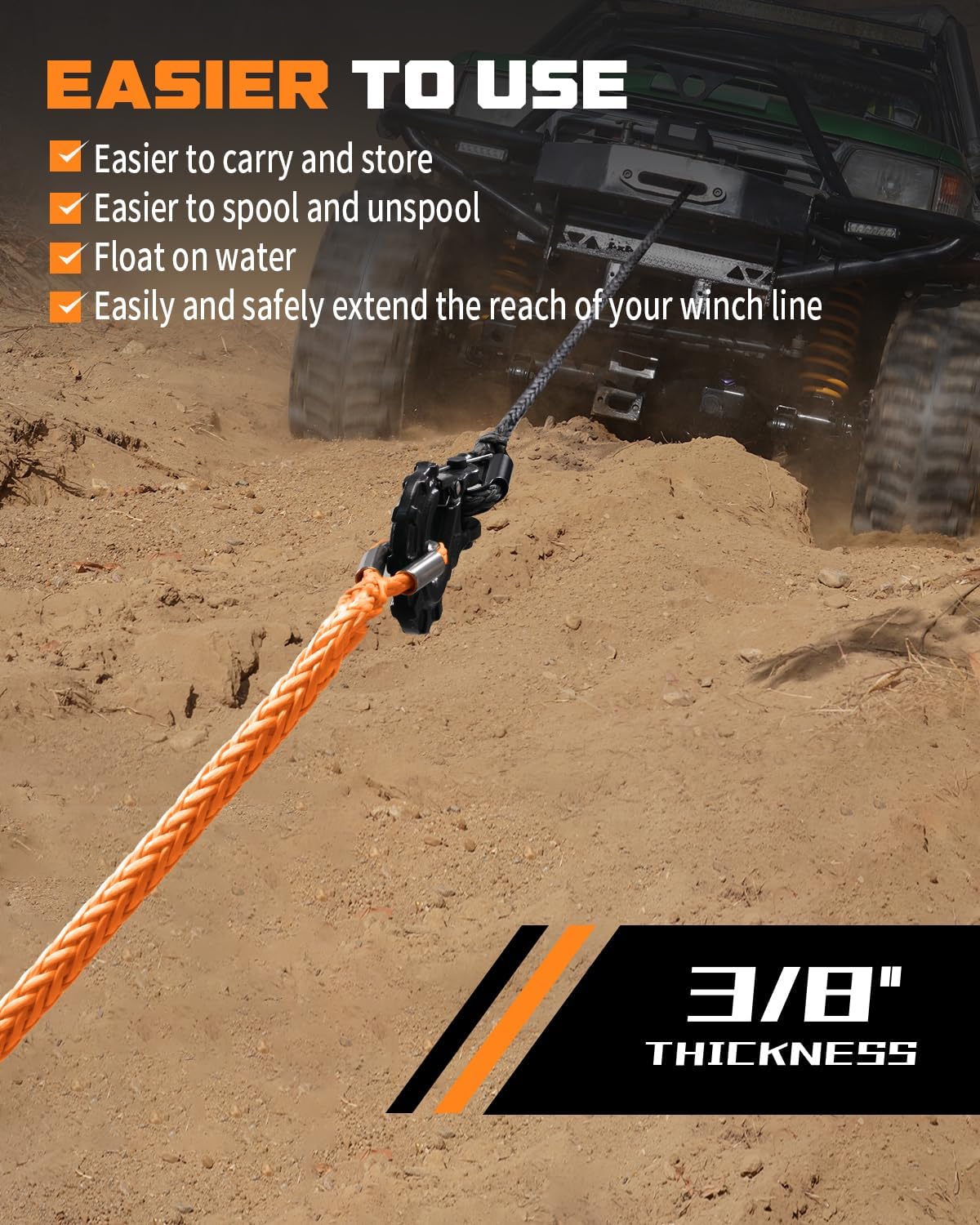 Thumbnail 5 de DAYDOOR Winch Rope Extension 3/8'' x 50ft Synthetic Winch Extension Rope