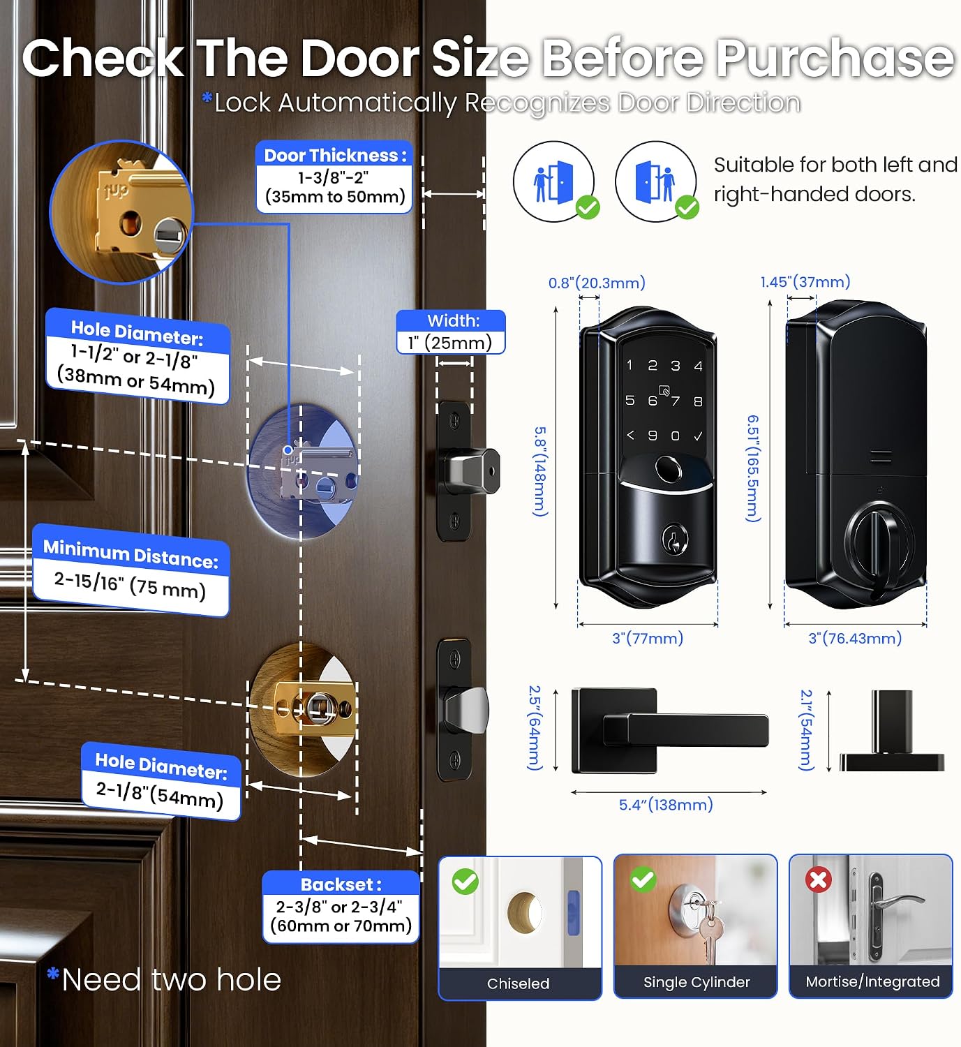 Thumbnail 5 de Veise Wi-Fi Smart Lock with Handles