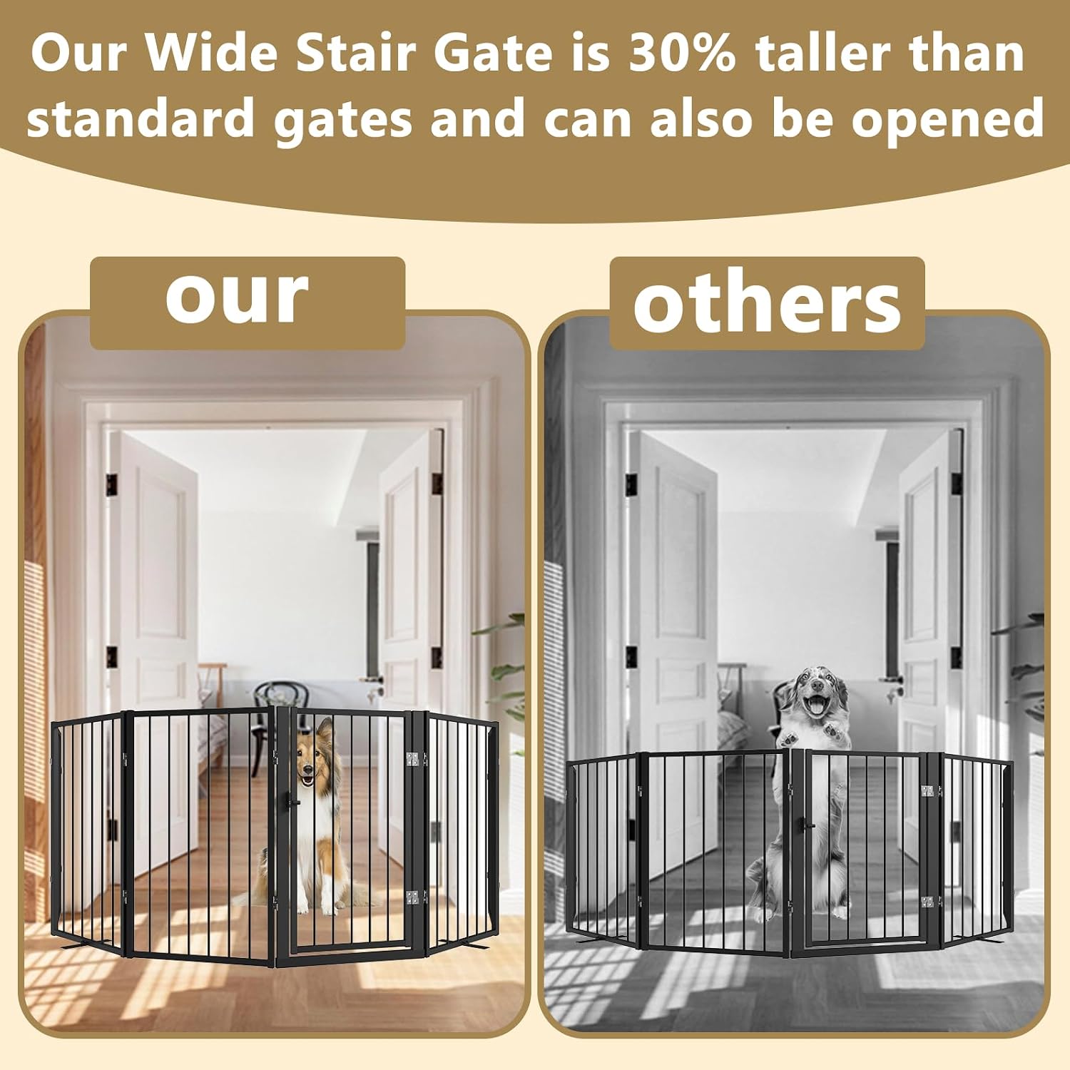 Thumbnail 2 de Xifamniy Free Standing Dog Gate with Door Walk Through (32'' Tall, 6 Panels, 120.5'' Wide) for Indoor & Outdoor Use