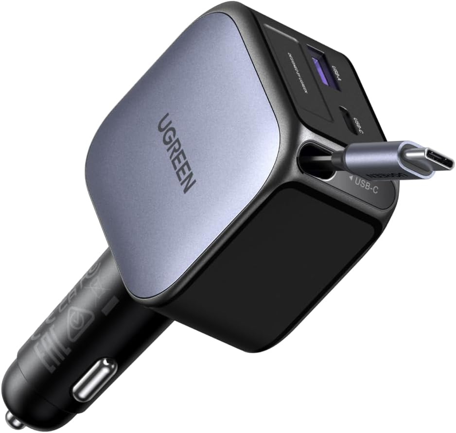 UGREEN Nexode 60W Chargeur Allume Cigare USB-C Rétractable — Charge rapide pour voiture