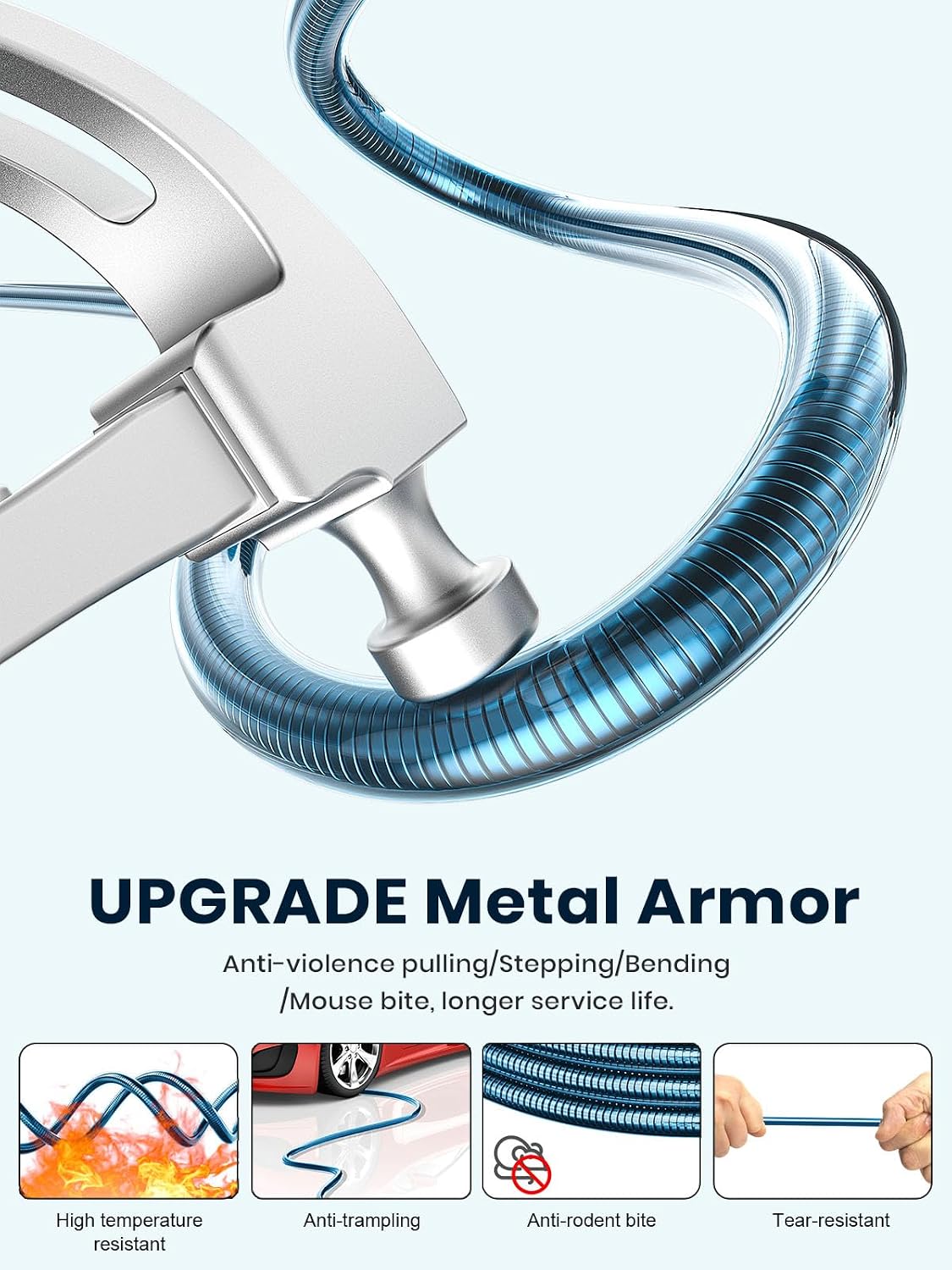 Detalle de WTPGTI 8K HDMI-Glasfaserkabel 15 m (HDMI 2.1, Steel Armor, AOC) mit Stahlpanzerung
