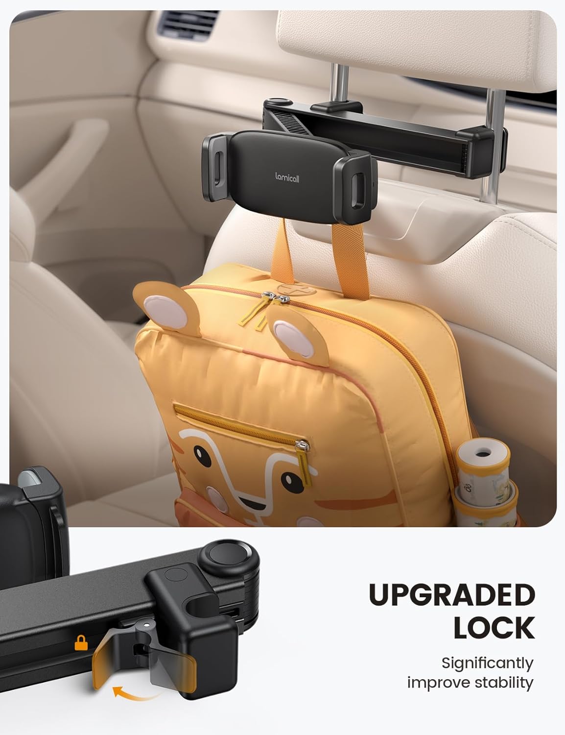 Detalle 2 de Lamicall Car Headrest Tablet Mount Upgraded Lock