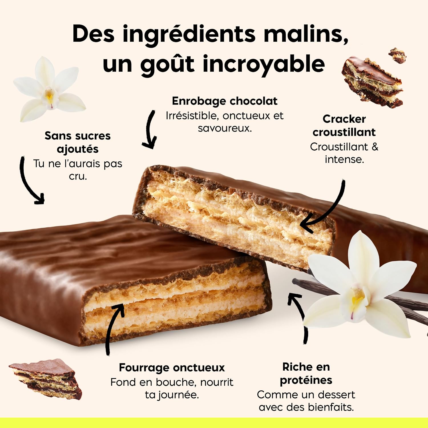 Detalle de NICKS eiwitwafel vanille, 25% eiwit, glutenvrij en zonder toegevoegde suiker