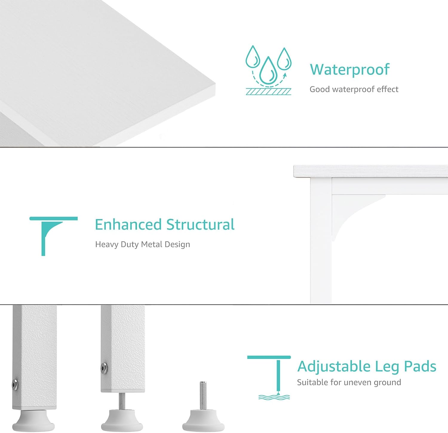 Thumbnail 6 de Lufeiya Schreibtisch mit 3 Schubladen – Weiß, 118 x 50 x 75 cm, stabiles Computertisch-Design mit Stauraum