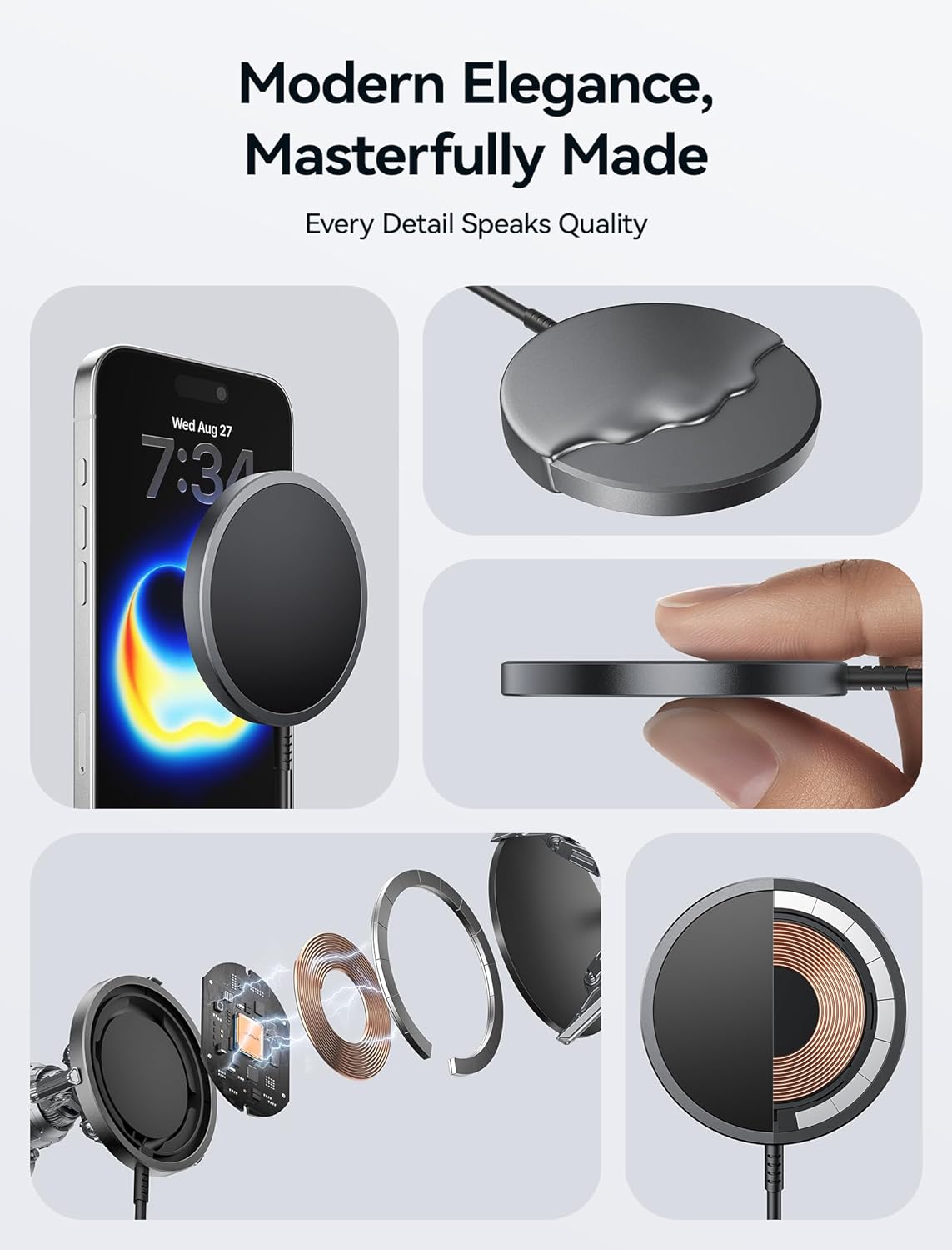 Thumbnail 4 de JSAUX Wireless Charger MagSafe for iPhone 17/16/15/14 (Magnetic charging pad, dual USB ports) - Black