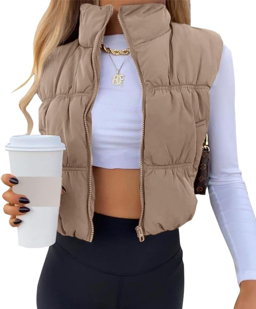 Detalle de SySea Women's Crop Puffer Vest, Zip-Up Sleeveless Outerwear with Stand Collar