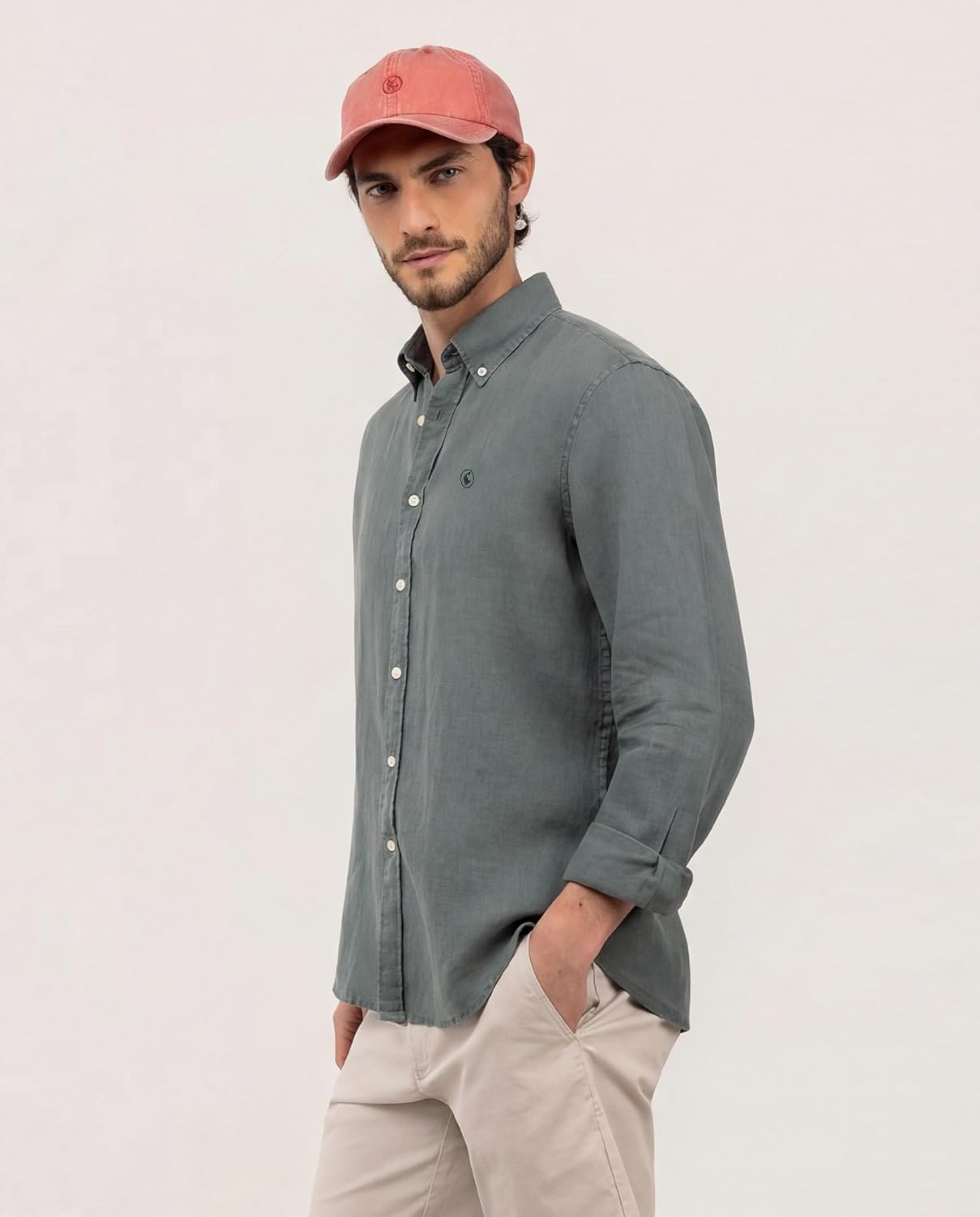 Thumbnail 1 de El Ganso Camisa Lino Garment Dyed Button Down Verde Oscuro