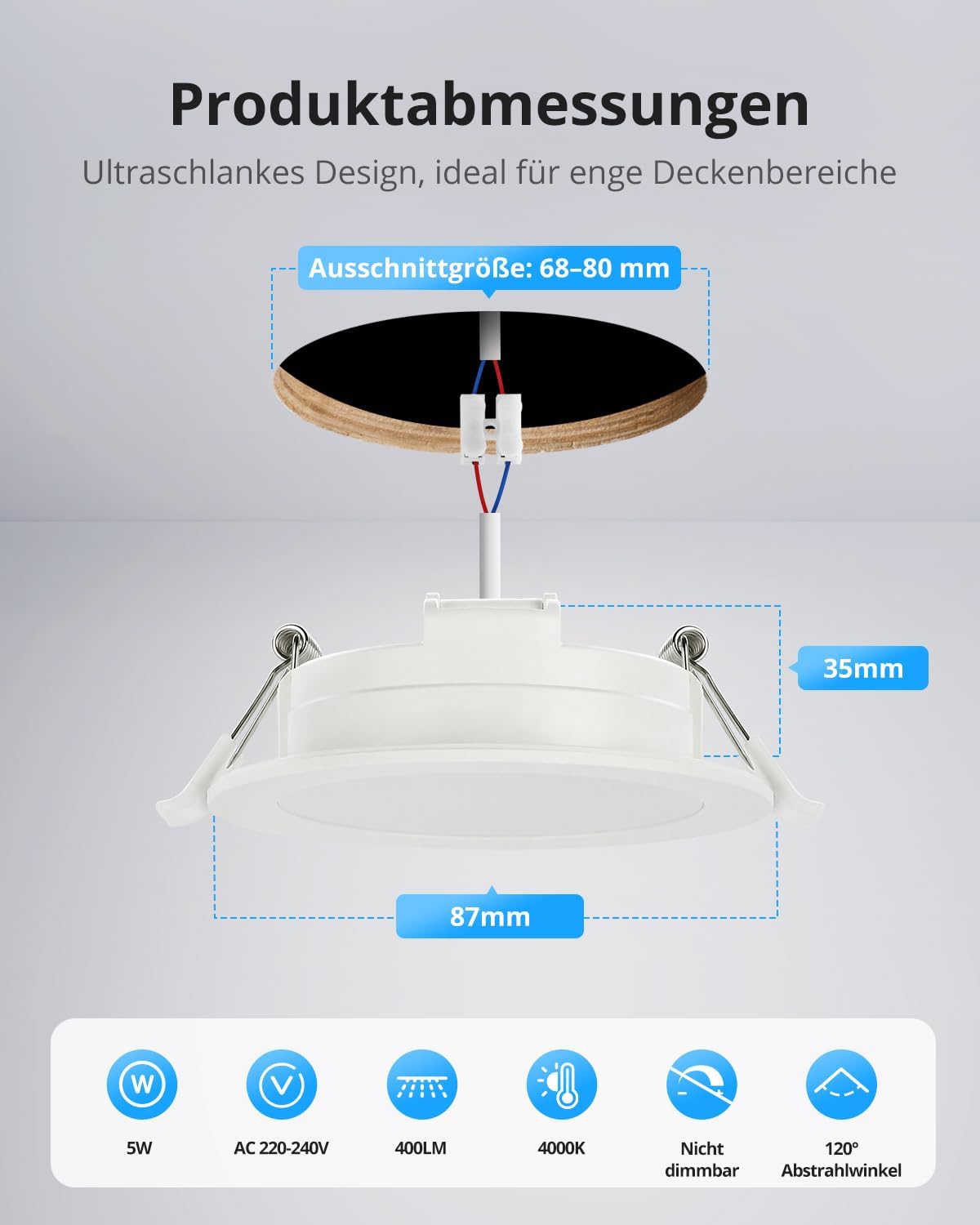 Thumbnail 3 de Gr4tec LED Einbaustrahler 230V IP65 (20er-Set) 5W 4000K, flach für Bad & Decke