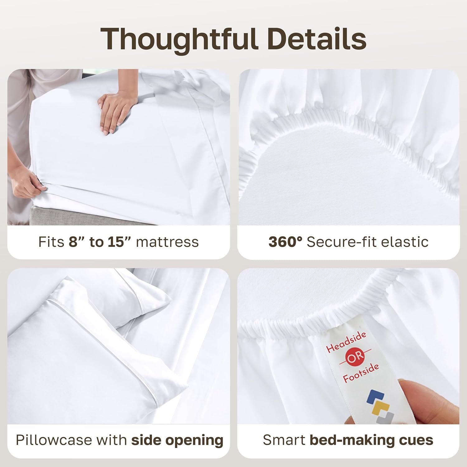 Detalle de California Design Den 840307123428 Twin Cotton Sateen Sheet Set, 400 Thread Count, White