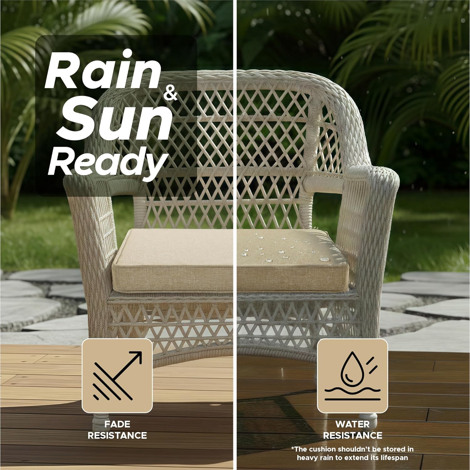 Thumbnail 2 de Fitfree Outdoor Chair Cushions: 19 x 19 inch, Water-Resistant & Fade-Resistant, Set of 6