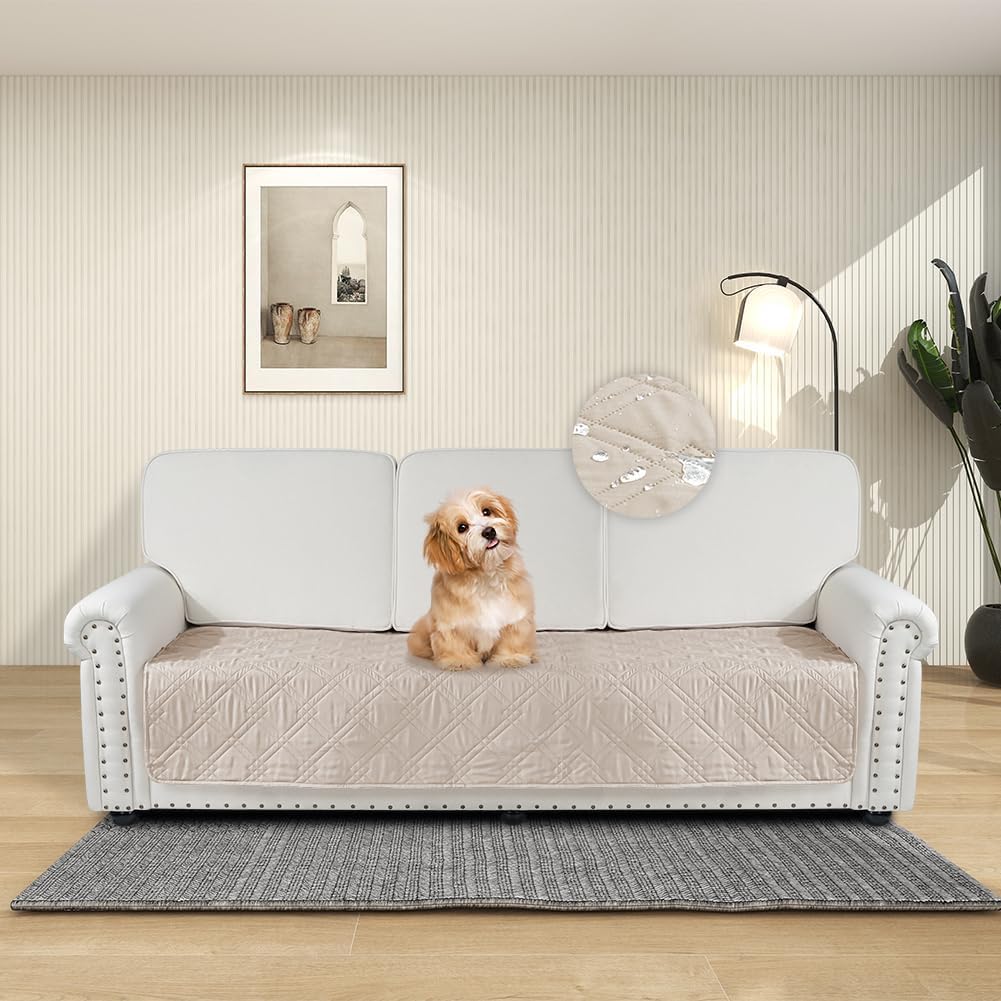 Detalle de DUJUIKE 100% Waterproof Couch Cover for Dog (3 Seater) – Cream, 76 x 180cm