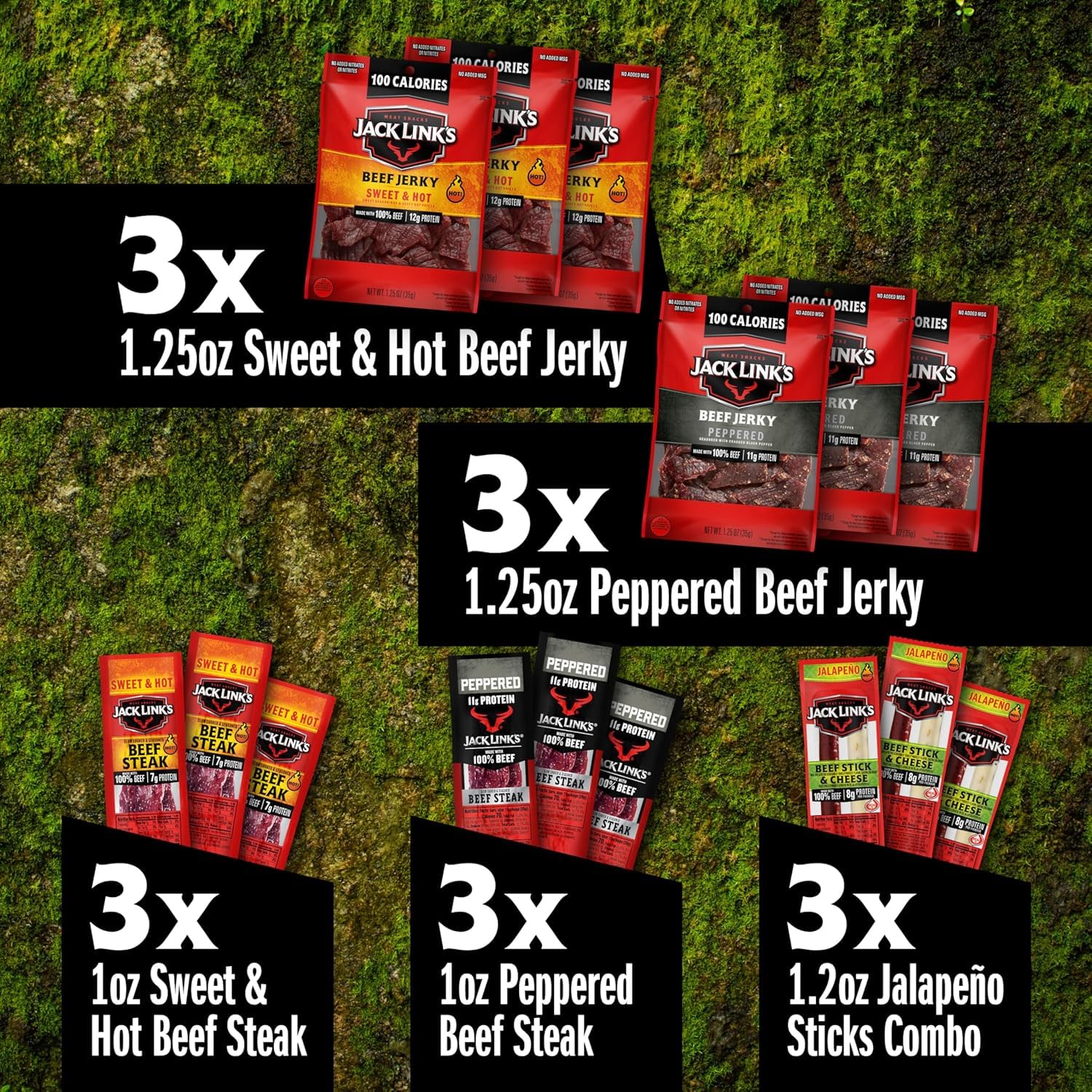 Detalle 2 de Jack Link's 10000043850 Spicy Beef Jerky Variety Pack, 15 Ready-to-Eat Snacks