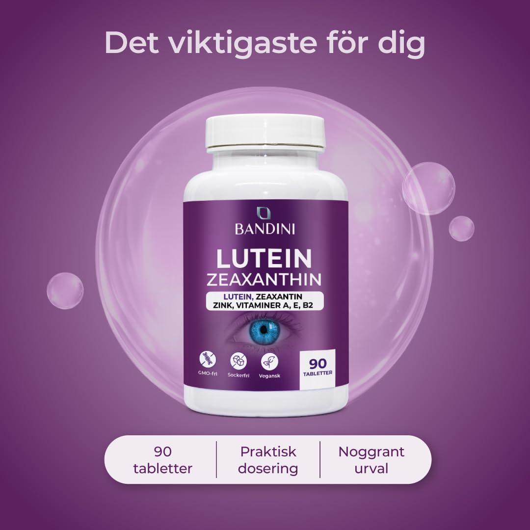 Detalle de Bandini® Högdos lutein och zeaxantin – veganskt ögontillskott, 90 tabletter