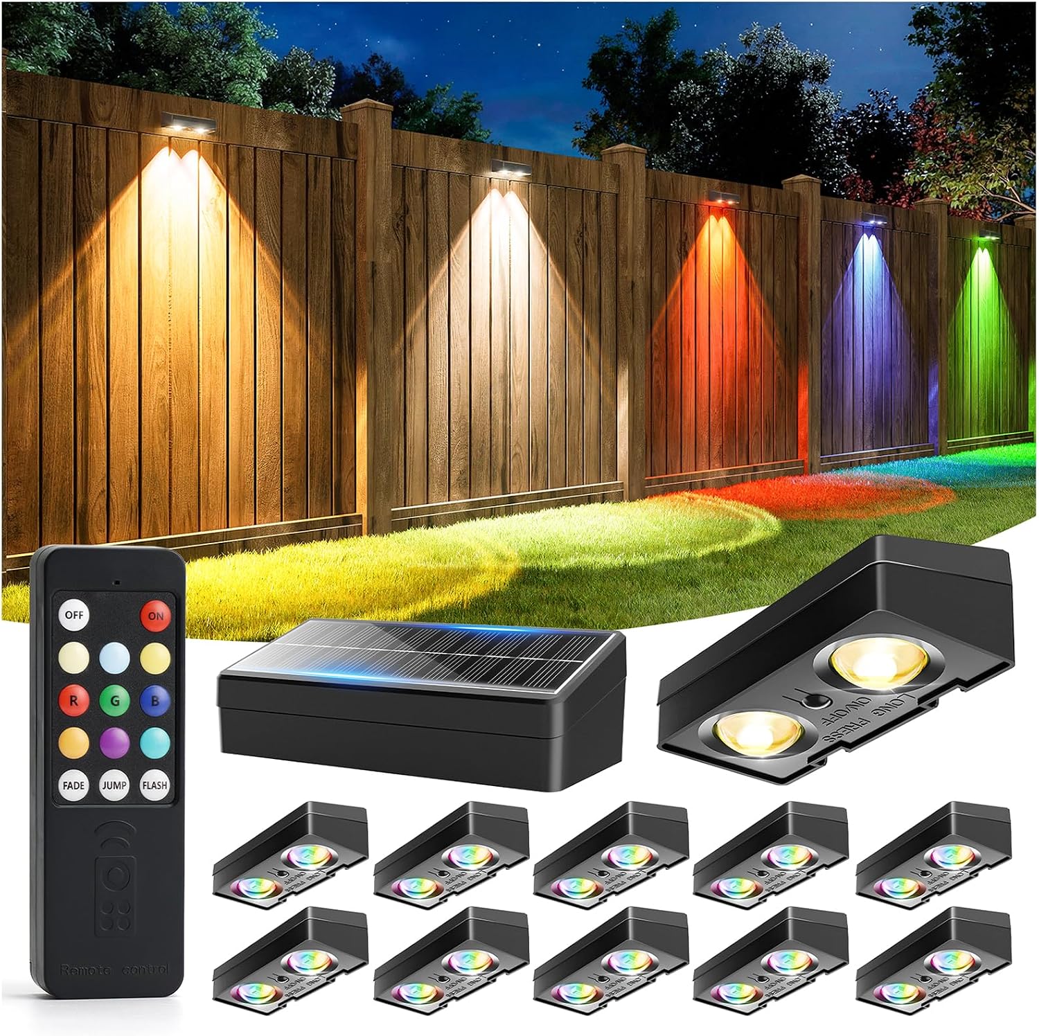 Detalle de JOFIOS wl15-t2-with Remote Control-B-12PK Solar Fence Lights, 12 Pack, RGB