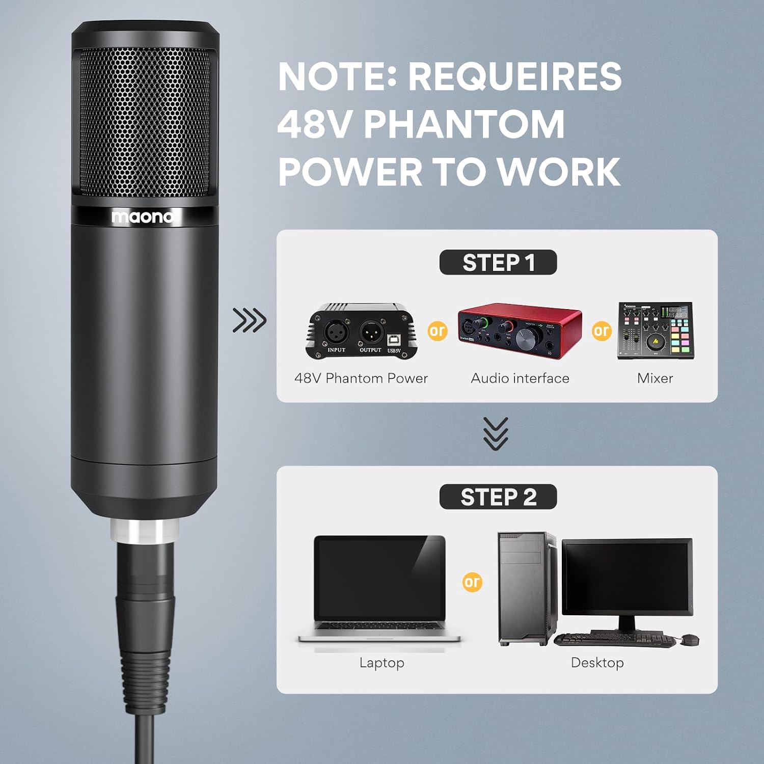 Detalle de MAONO AU-PM320S XLR Condenser Microphone with Cardioid Pickup, Boom Arm and Pop Filter
