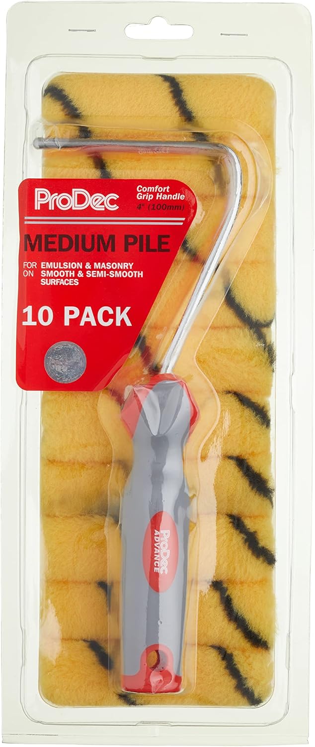 Detalle de ProDec zestaw mini wałków malarskich 4″, runo 12 mm, 10 wkładów i miękki uchwyt