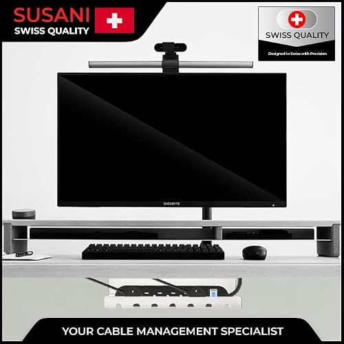 Thumbnail 9 de SUSANI Kabelkanal Schreibtisch (Weiß) – extra langes 1er Set für Kabelmanagement am Arbeitsplatz, inkl. Zubehör