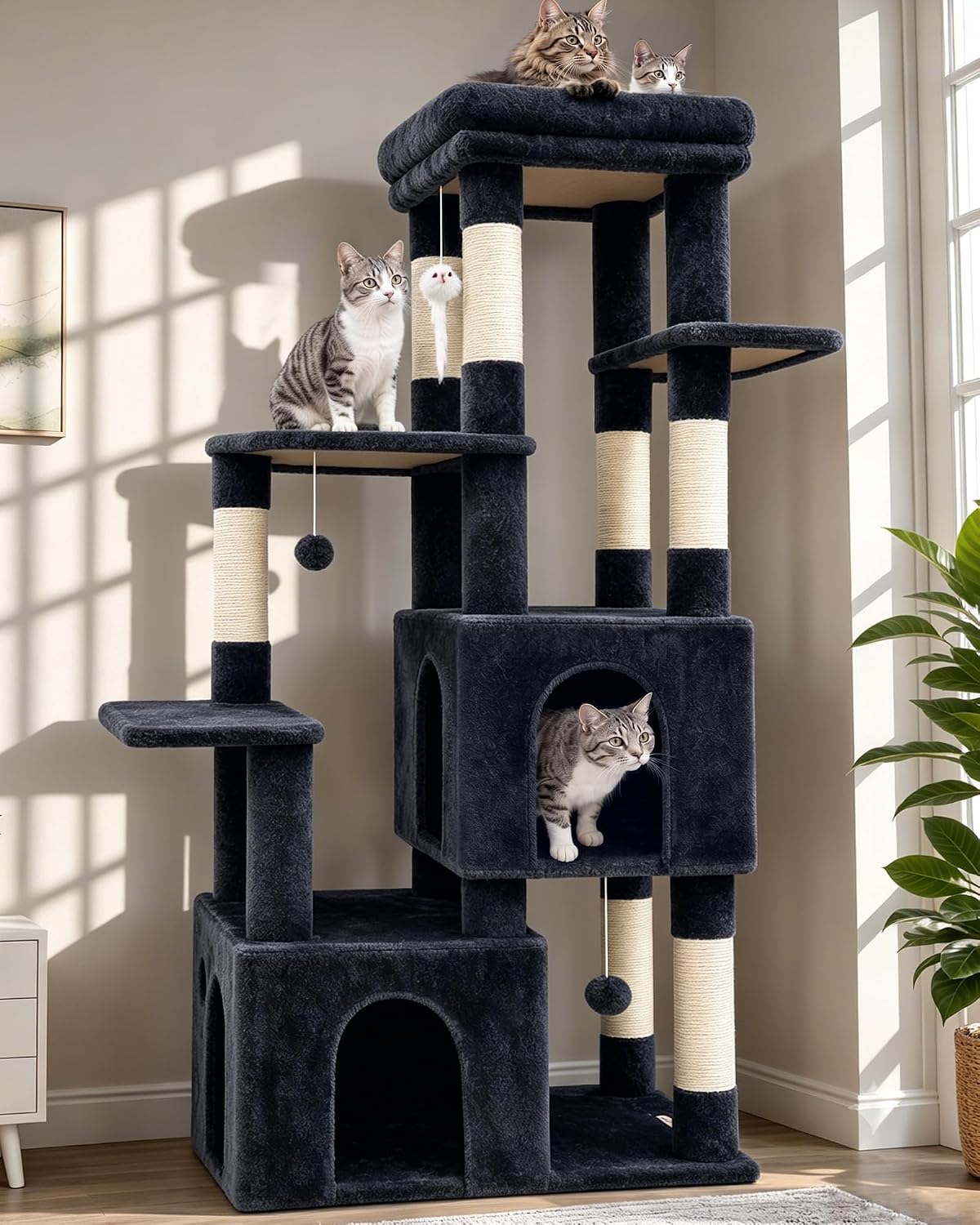 Detalle de Globlazer F61 Cat Tree for Large Cats, 61-Inch, Six Levels, Dark Gray