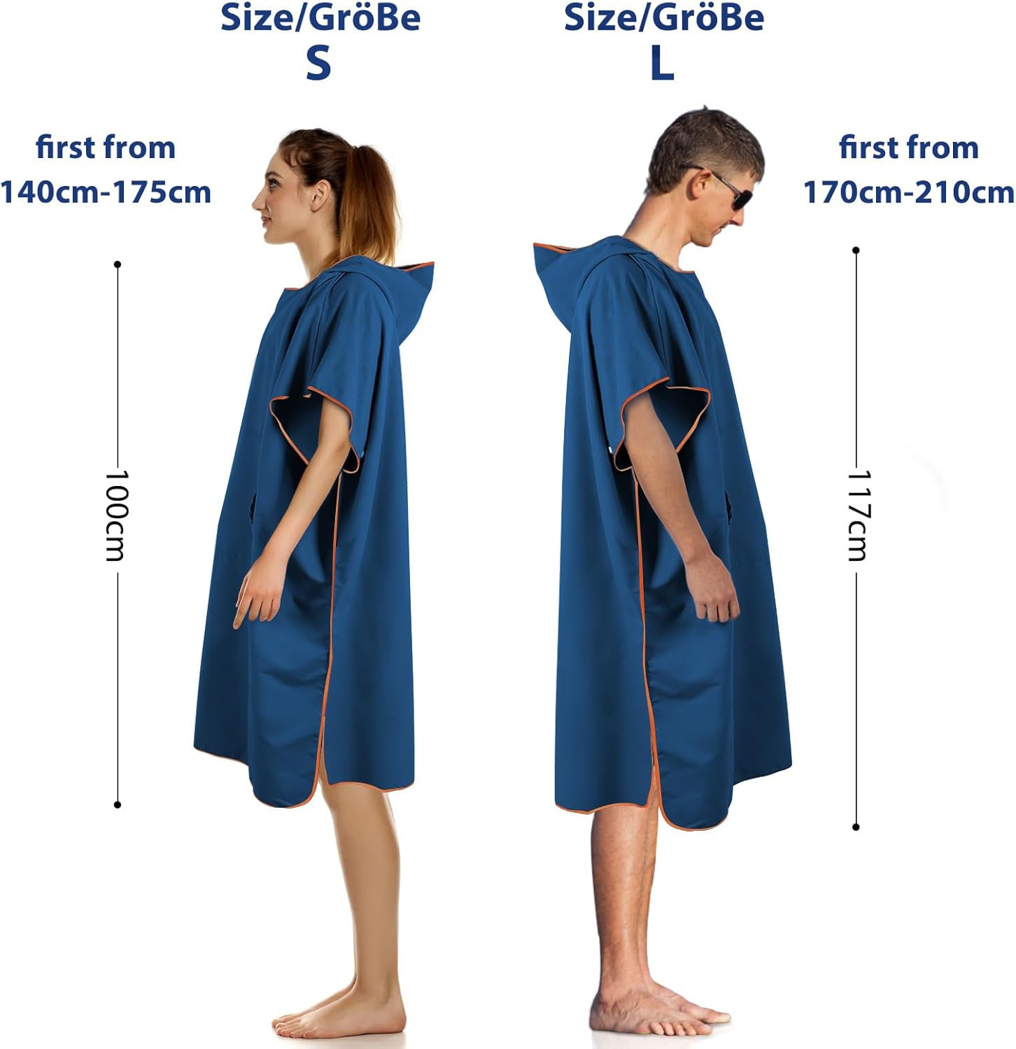 Detalle 2 de KUOGAS Poncho da bagno in microfibra 110x74 cm – Blu scuro (M) per spiaggia e surf
