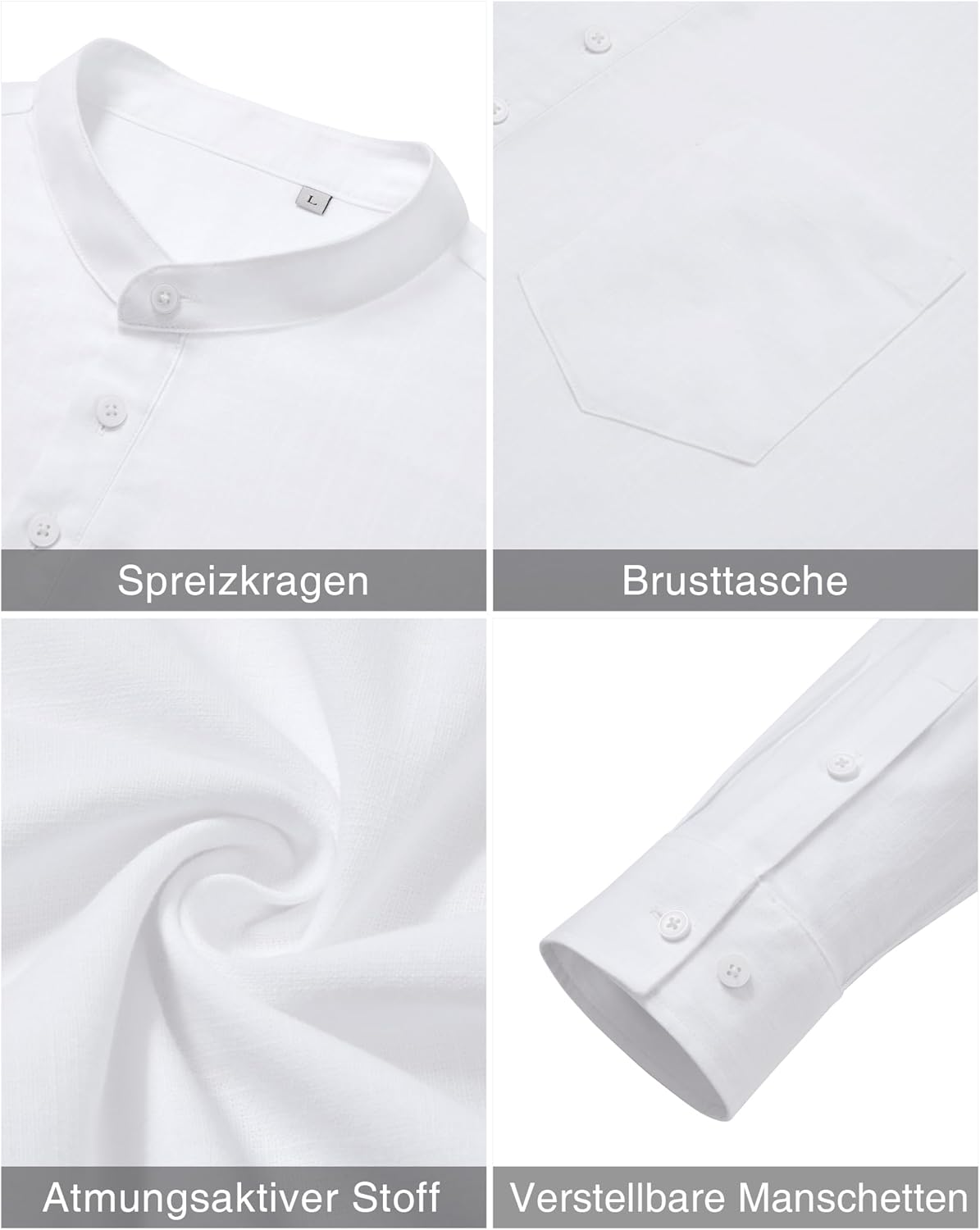 Detalle de J.VER Hemd Herren – Baumwolle-Leinen-Henley Langarm im Regular Fit