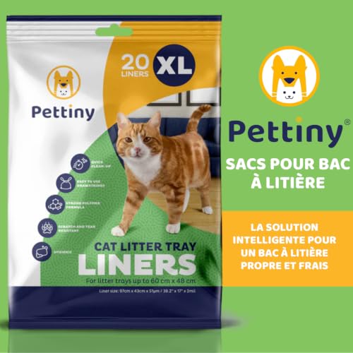 Detalle de Pettiny 20 Sacs XL à Litière pour Chat — Sacs résistants avec cordons et doublures anti-griffures pour grands bacs