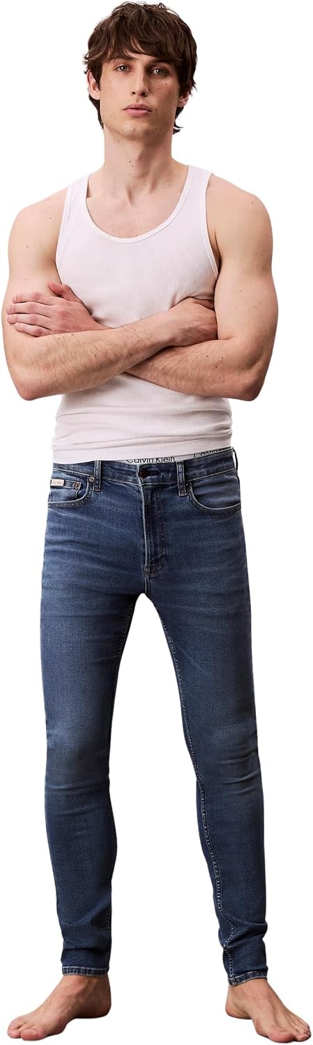 Detalle de Calvin Klein Skinny Canyon Blue Jean unisex in denim elasticizzato a 5 tasche