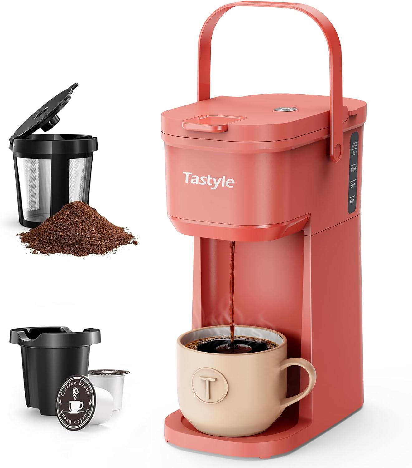 Thumbnail 6 de Tastyle Single Serve One Cup Coffee Maker (for K-Cups and Grounds) — 6 to 12 Oz, Mini Travel Brewer, Vintage Red