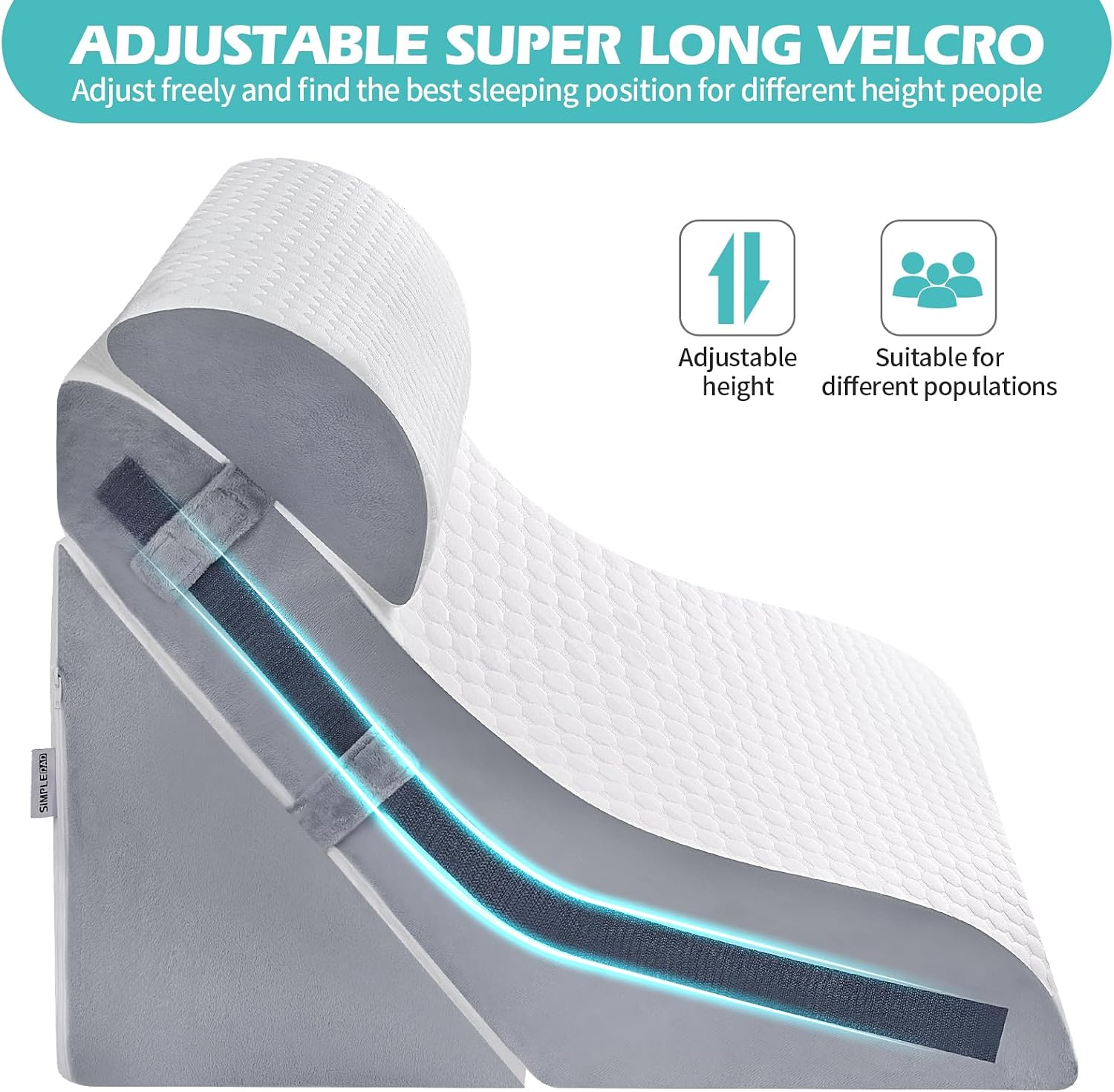 Detalle 2 de Simpledad BD-wedgepillow-gw. 1. Adjustable Memory Foam Wedge Pillow Set