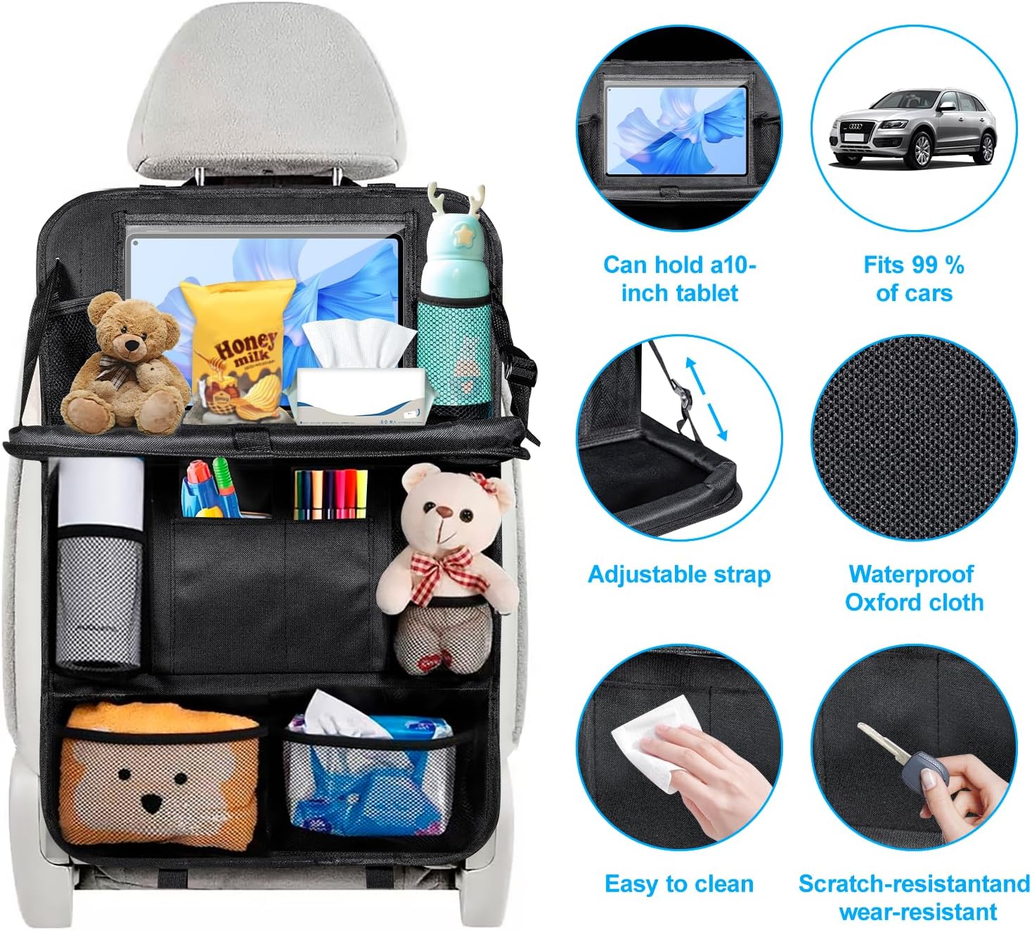 Thumbnail 4 de Rückenlehnenschutz fürs Auto für Kinder mit 10-Zoll Tablet-Tasche (1 Stück) – 600D Oxford, wasserdicht & mit Klapptisch