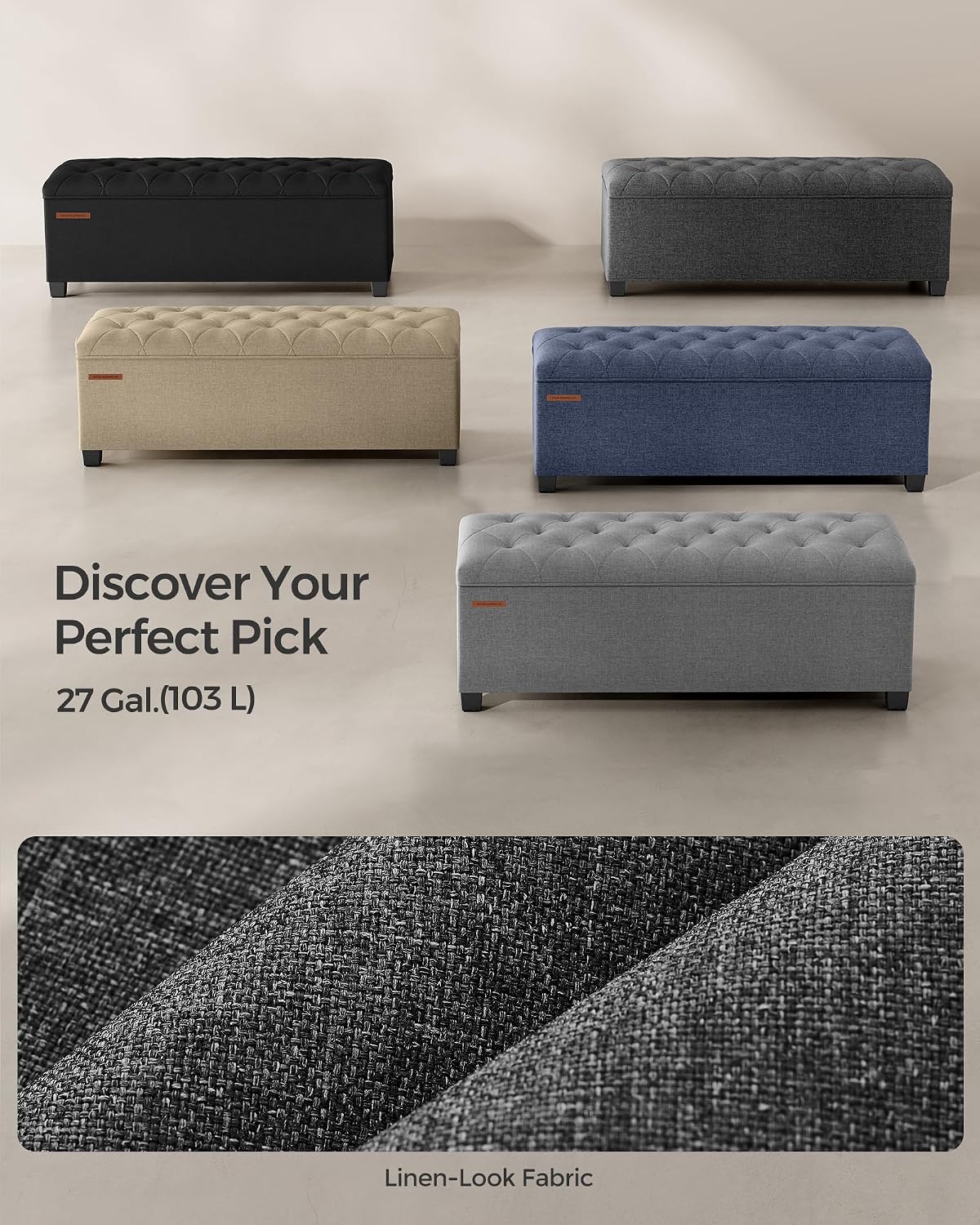 Thumbnail 6 de SONGMICS Storage Ottoman Bench, 43.3 x 15.8 x 15.8 Inches