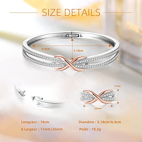 Detalle de Angelady Infinity Bracelet for Women – Rose Gold Plated 14K, Austria Crystal Detail