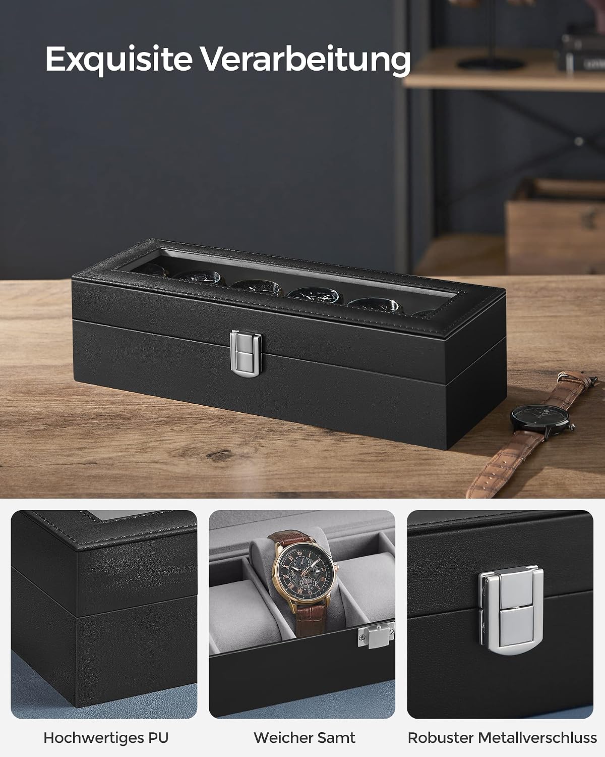 Detalle de SONGMICS JWB06BK Uhrenbox 6 Fächer