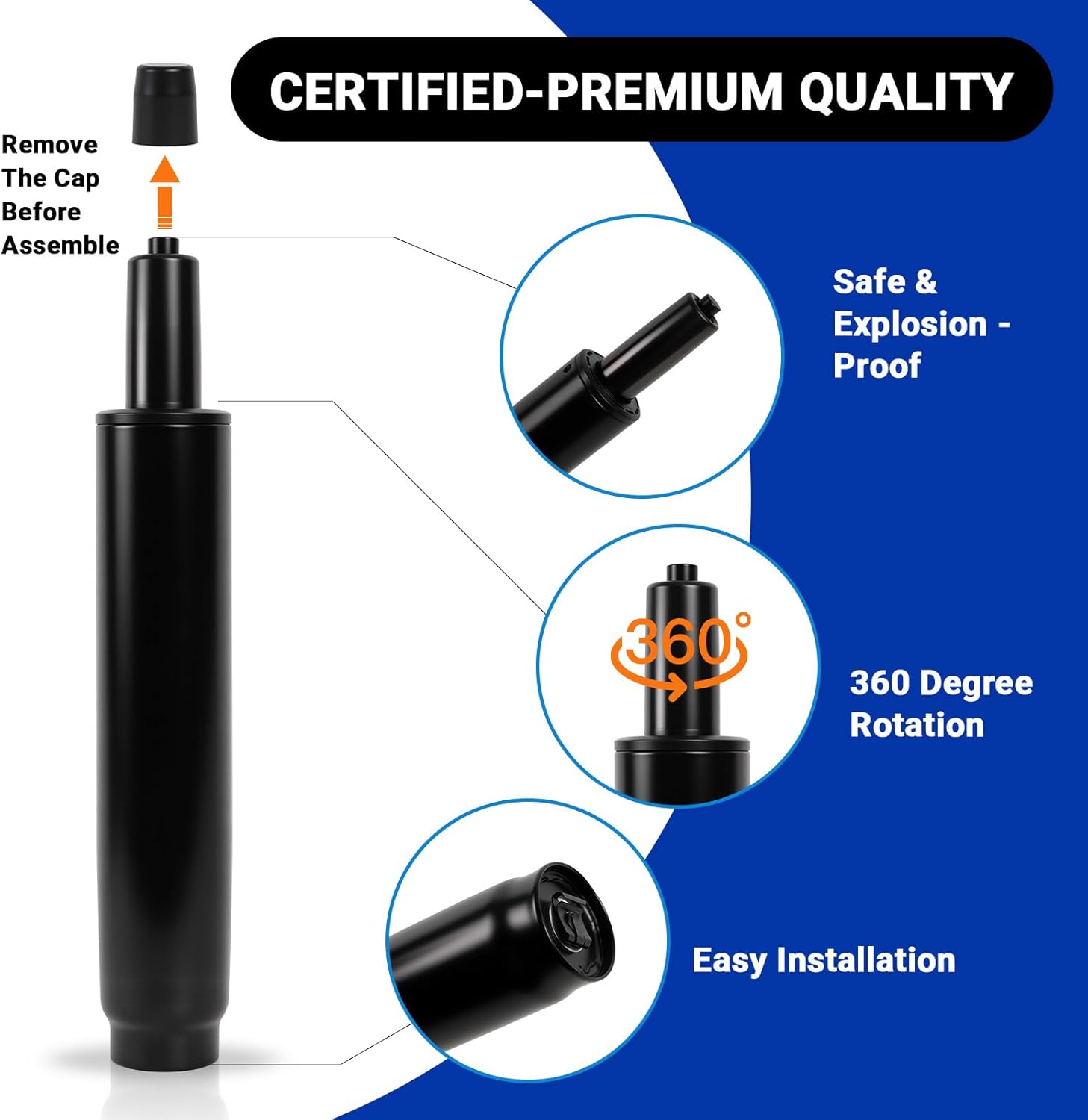 Thumbnail 6 de Rythalix RX-GAS-LIFT-S100-15-BLACK-CA-v1 Chair Cylinder, Top-Activated