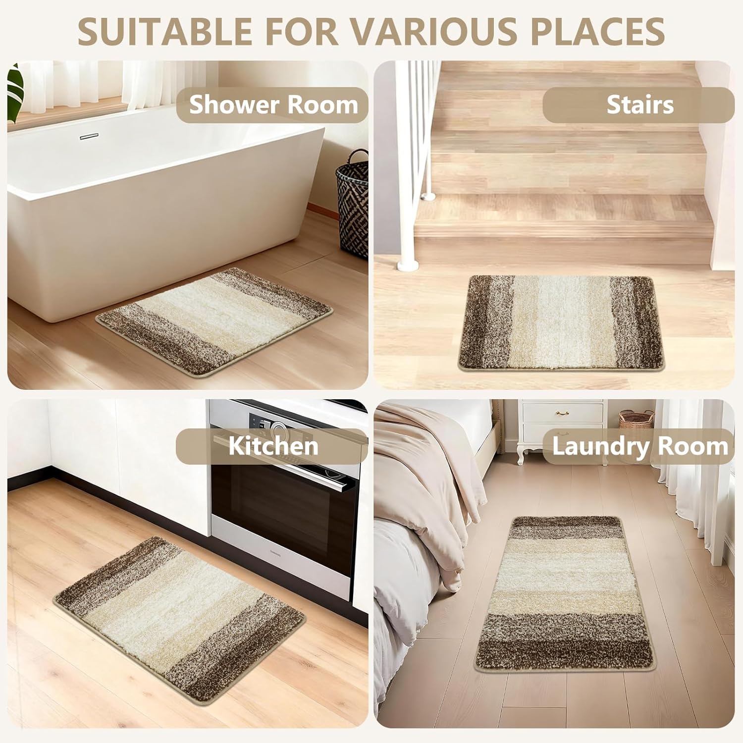 Thumbnail 5 de Famibay Badteppich rutschfest – rutschfester, saugfähiger Badvorleger aus Mikrofaser (Beige)