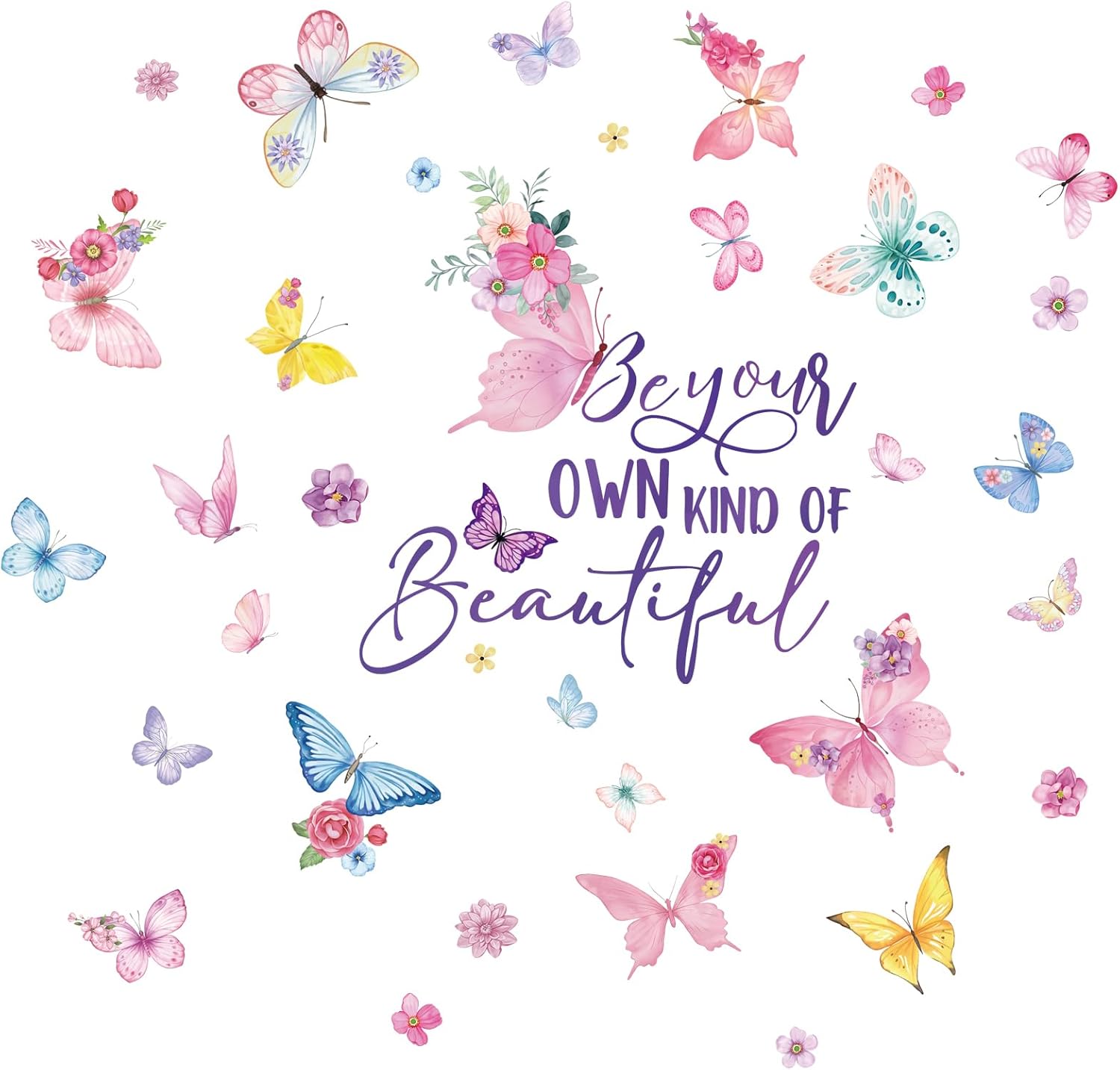 Thumbnail 3 de FUFUQUARE Colorful Butterfly Wall Stickers – Be Your OWN Kind of Beautiful (2 sheets, 30×90cm each)
