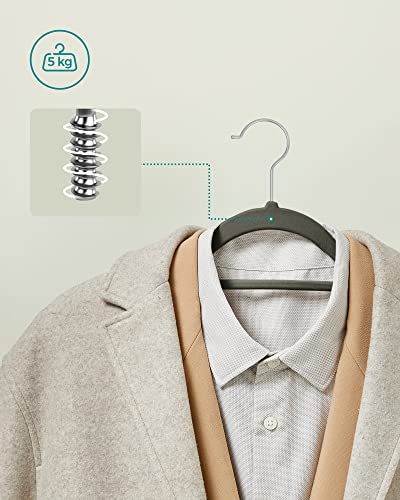 Detalle de SONGMICS Percha de Terciopelo, Juego de 20, Antideslizantes con Barra para Corbatas y Gancho Giratorio 360°, 0,6 cm de espesor, 43,5 cm, Gris CRF20V