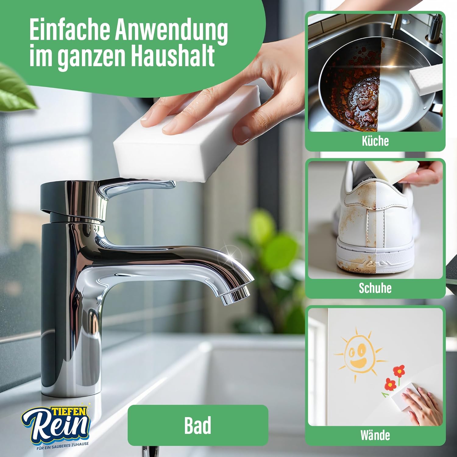Detalle de Schmutzradierer Schwamm PRO – 2,5x längere Lebensdauer, 9er Pack Magic Eraser für Wand, Schuhe, Küche & Bad