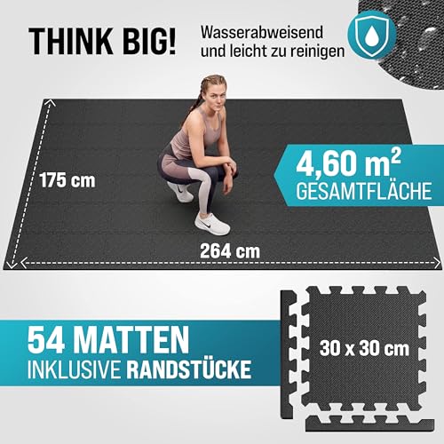 Detalle de MONZANA Bodenschutzmatten Fitness 54 Stück – Robuster Unterlage-Set für Boden- und Fitnessbereich