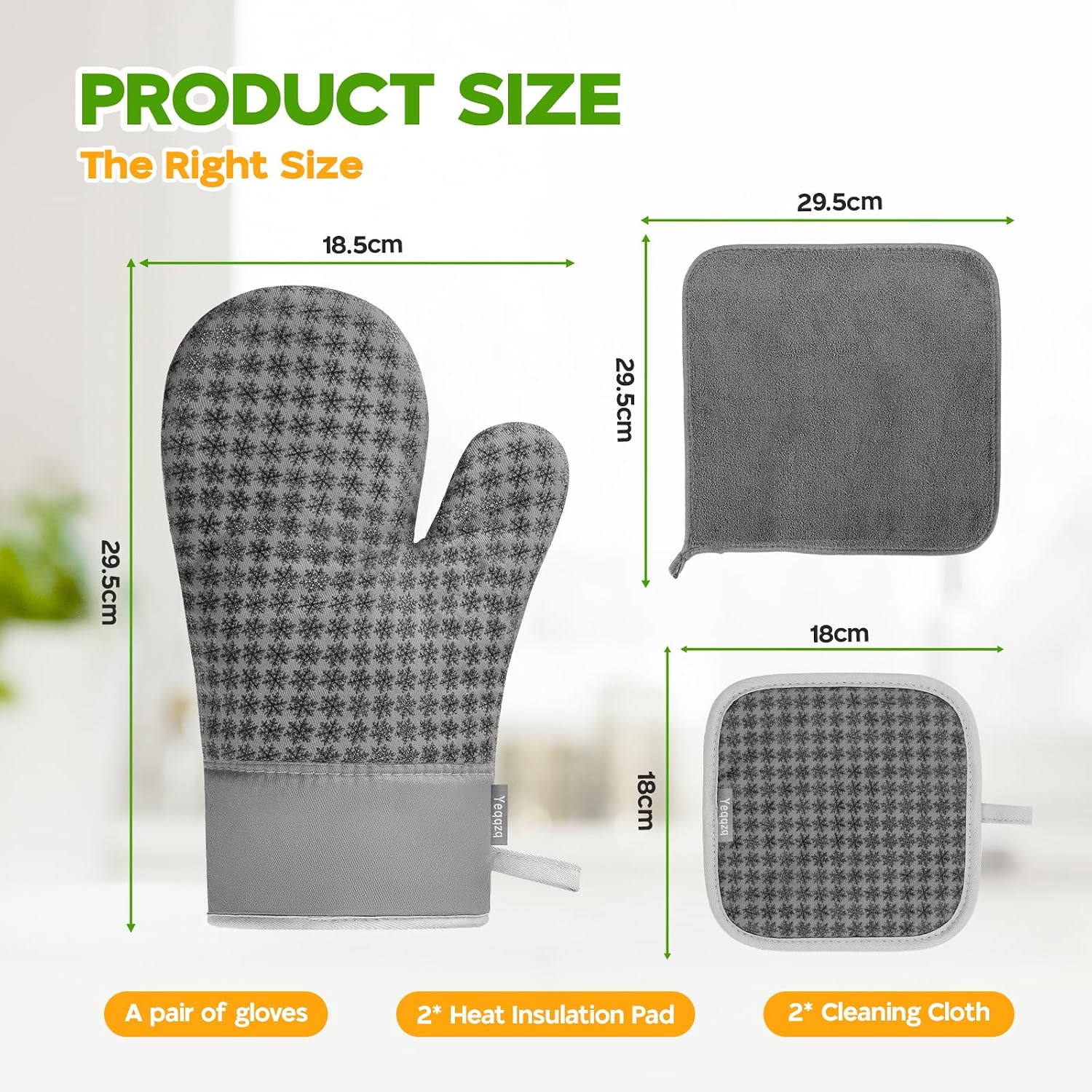 Detalle 2 de Yeqqzq 6-piece Oven Mitts, Pot Holders & Kitchen Towels Set (Grey)