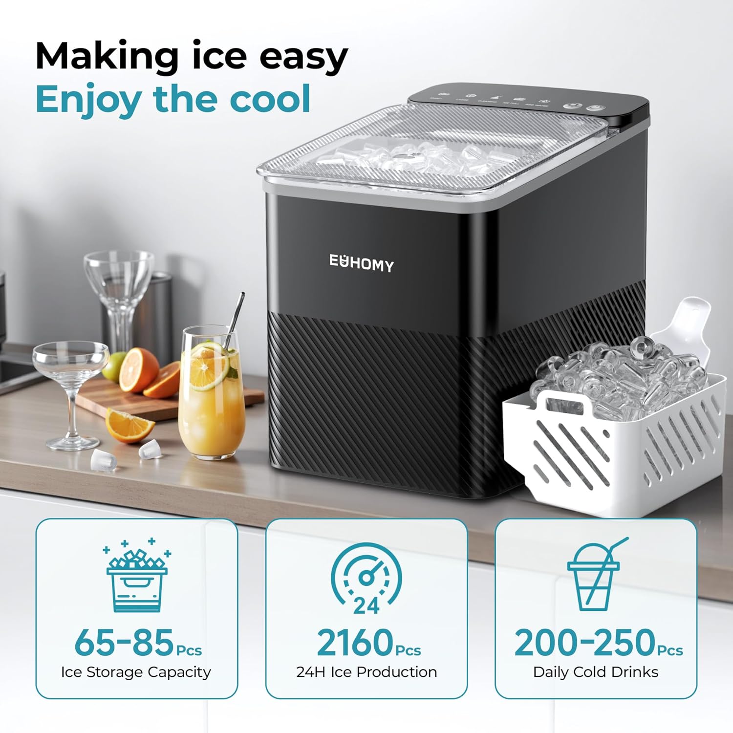Thumbnail 2 de EUHOMY Countertop Ice Maker: Compact, Two Ice Sizes with One-Touch Control
