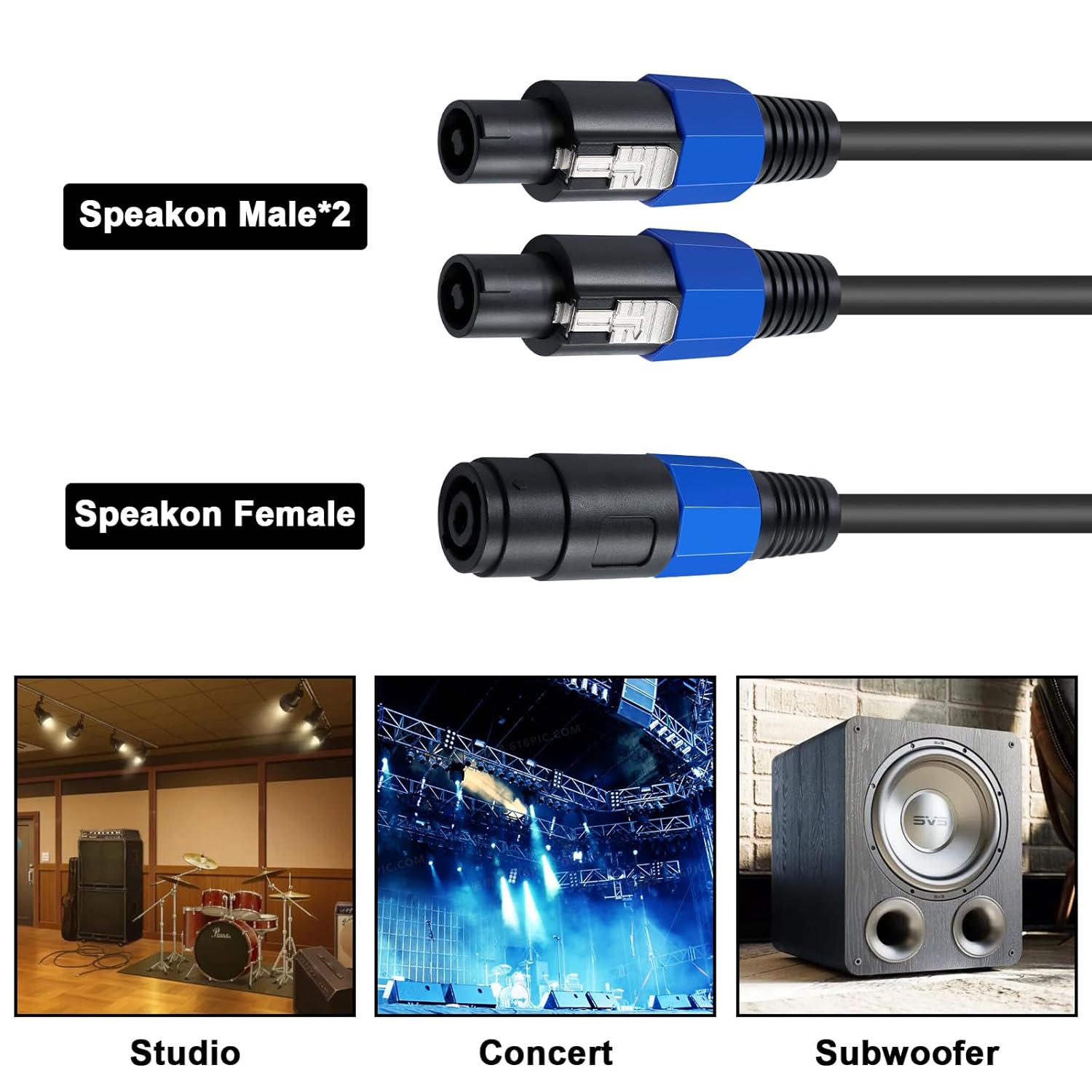 Detalle de Maxhood 1.5ft Speakon Splitter Cable — 22 AWG, 1 Female to 2 Male