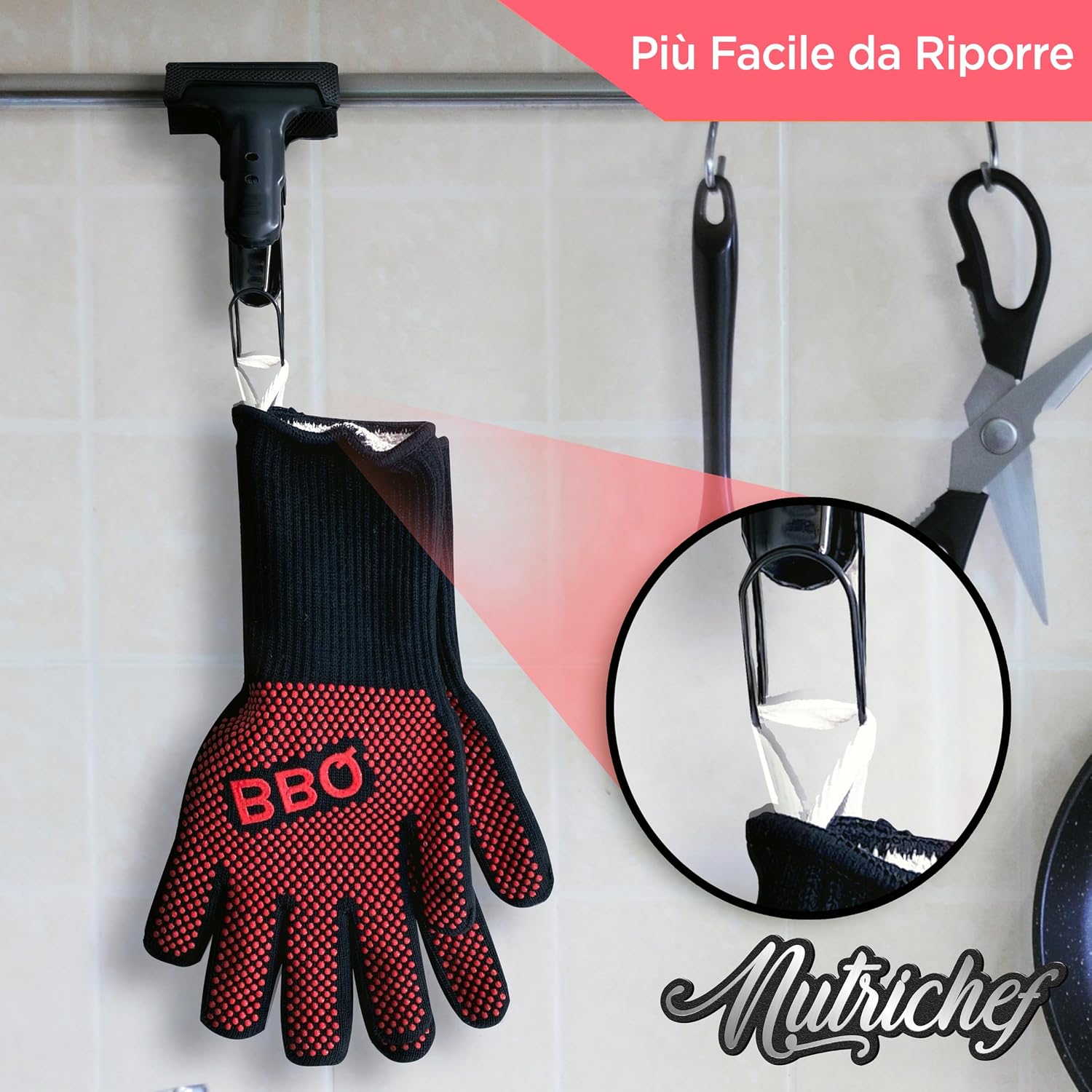 Detalle de Guanti da forno BBQ NutriChef resistenti fino a 800°C, antiscivolo in silicone