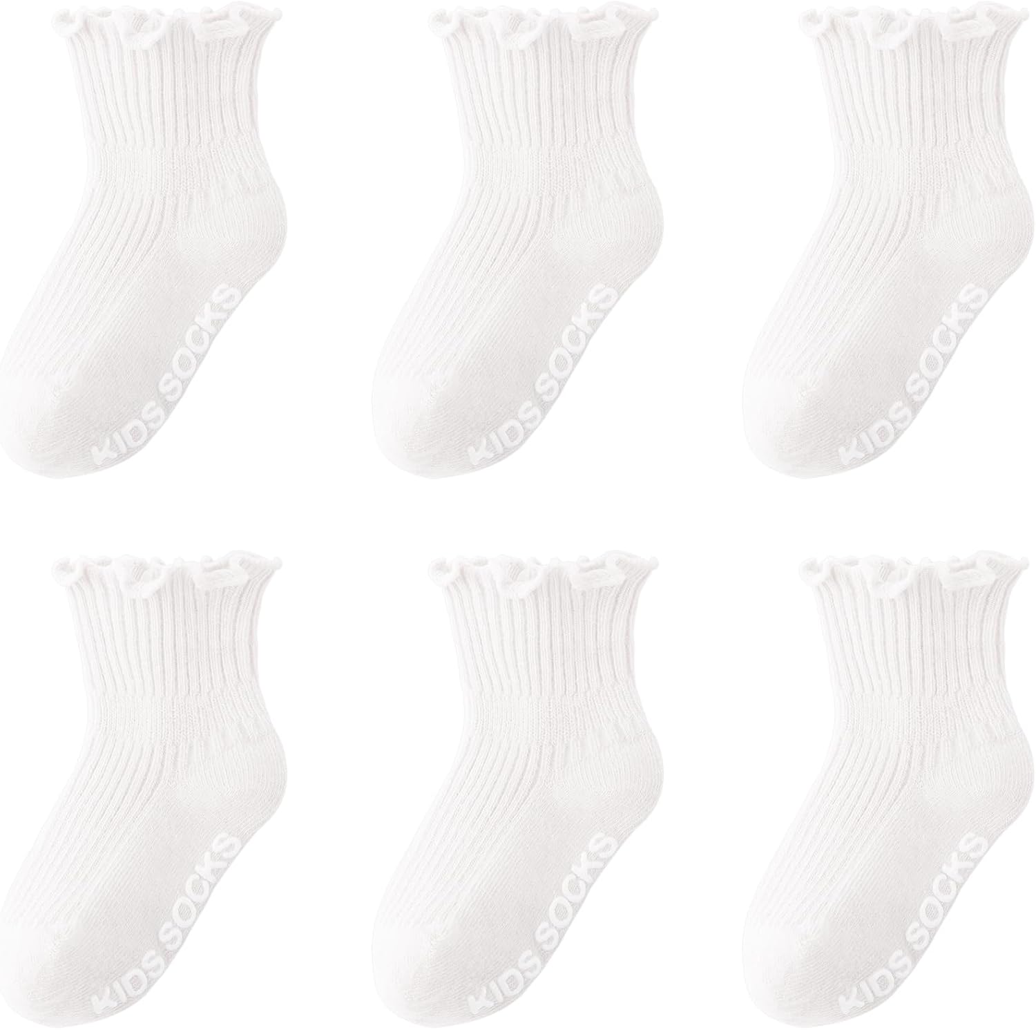 DRESHOW Infant Ruffle Lace Non-slip Socks for Babes: 6-Pack Plain Frilly Baby Socks