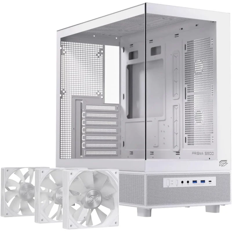 Detalle 1 de Caja PC Einarex PRISMA S500 RGB White ATX con Vidrio Templado y 9 Ventiladores