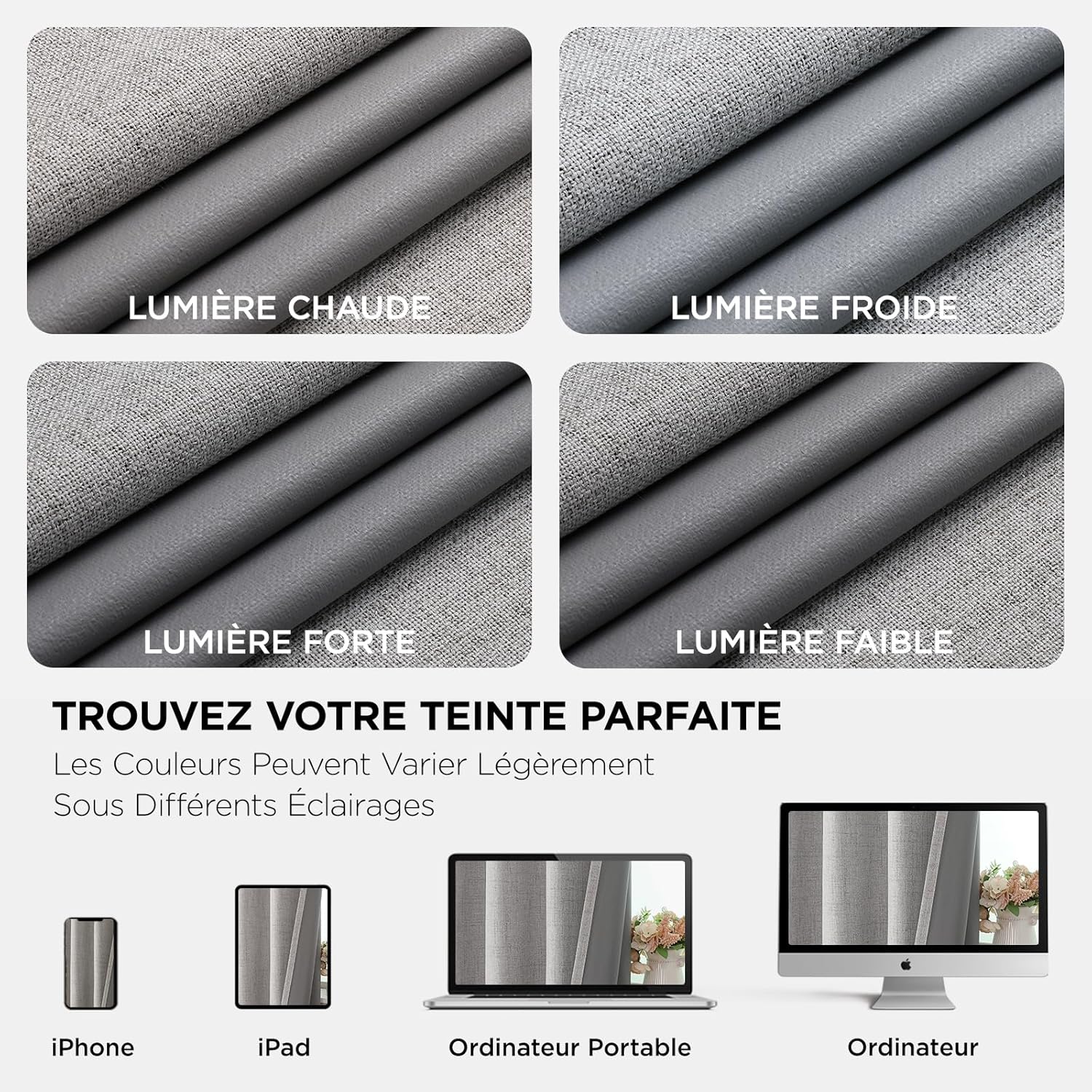 Thumbnail 5 de Joydeco rideaux occultants thermiques 2 panneaux 140x240 cm gris blanc à œillets