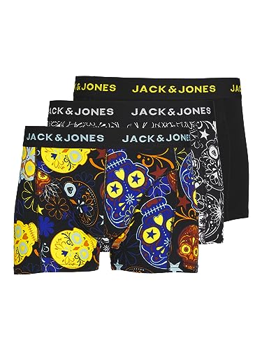 Detalle de JACK & JONES JACSUGAR Skull Trunks 3 Pack Uomo – Boxer neri in cotone con elastan
