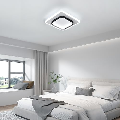Detalle de DELIPOP Lámpara de Techo LED Moderna 30W Cuadrada 3375LM, 6500K, Plafón Blanco y Negro