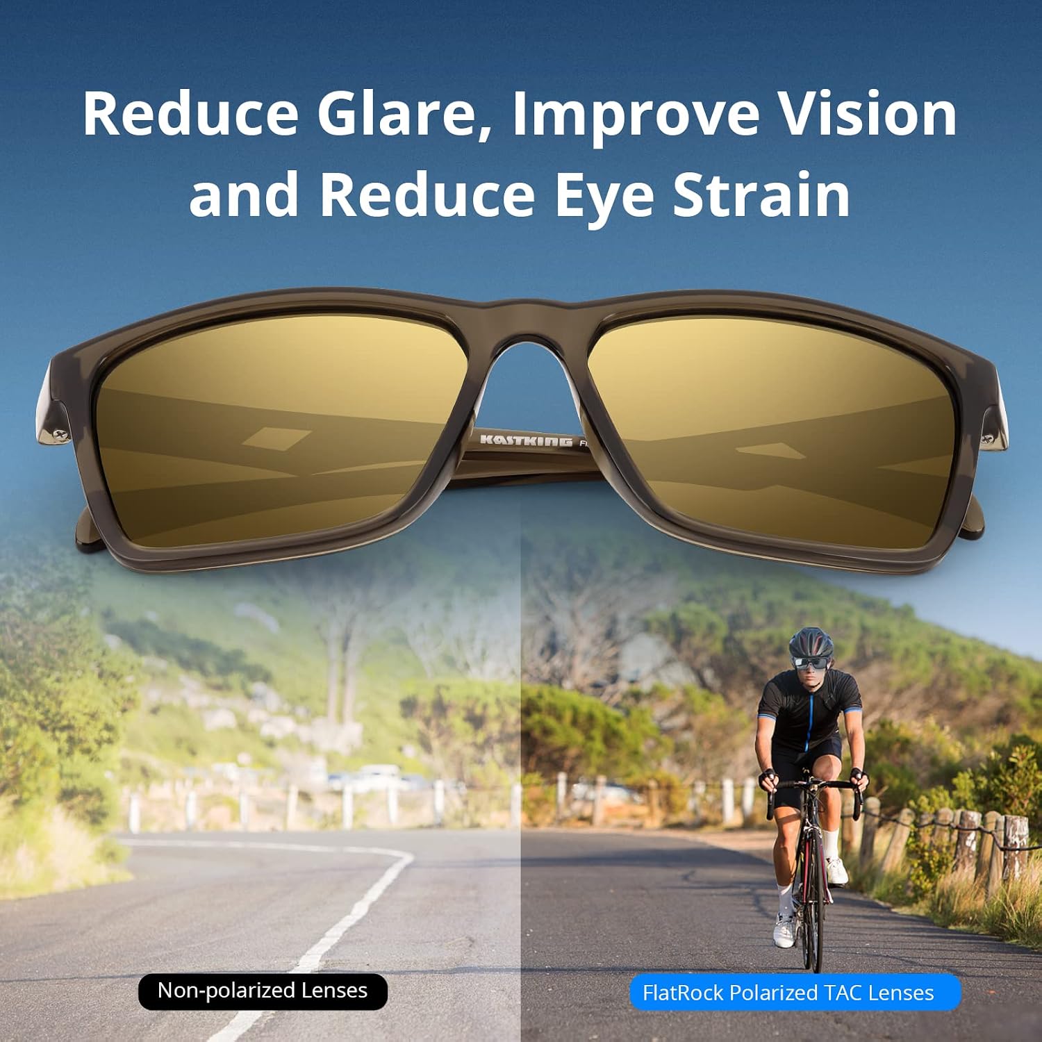 Detalle 2 de KastKing FlatRock Polarized Sport Sunglasses, UV Protection, Green-Gold Mirror